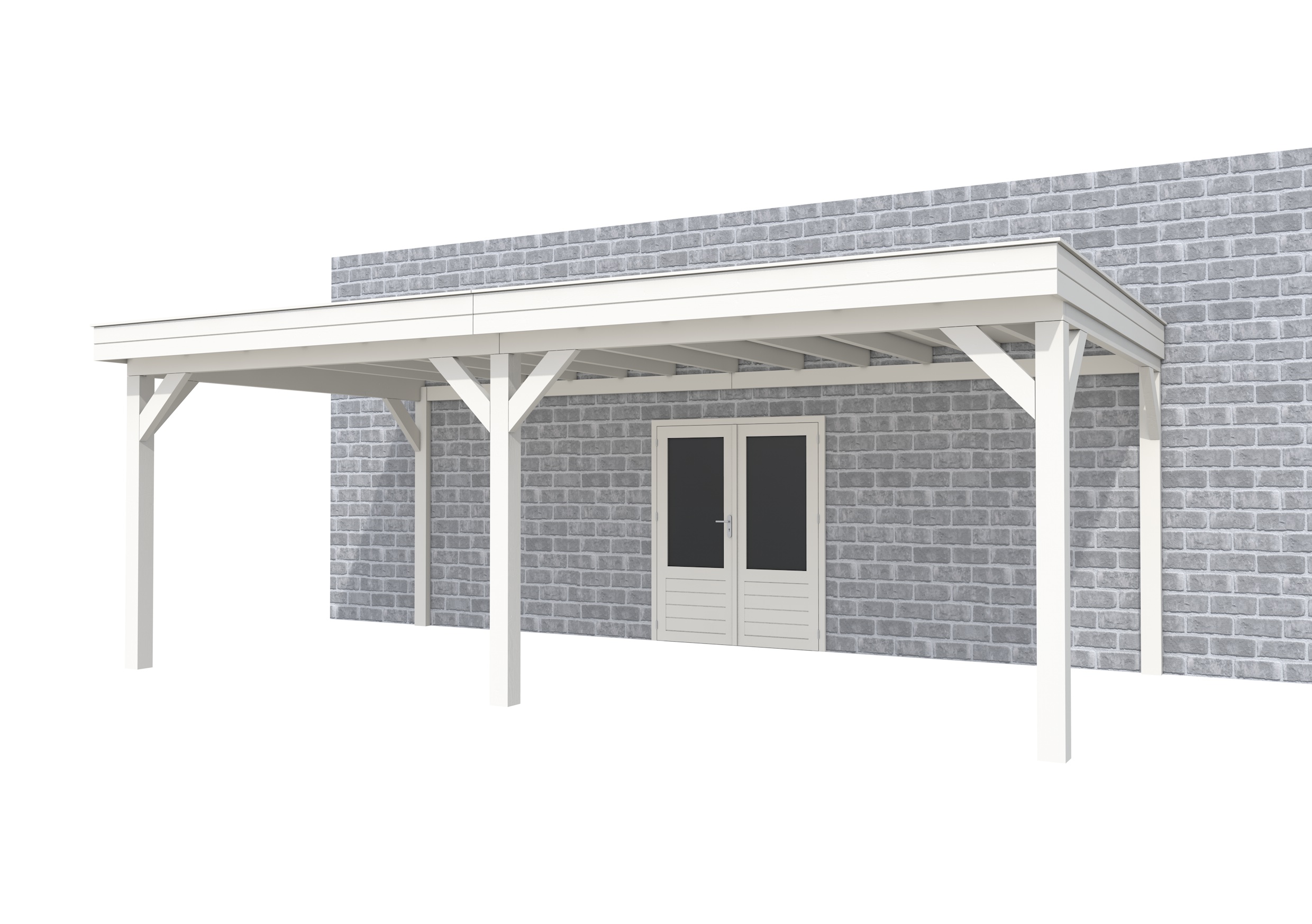 Buitenverblijf aan huis Premium II, vuren, basismodel XL/D, 699x349 cm, wit gespoten.