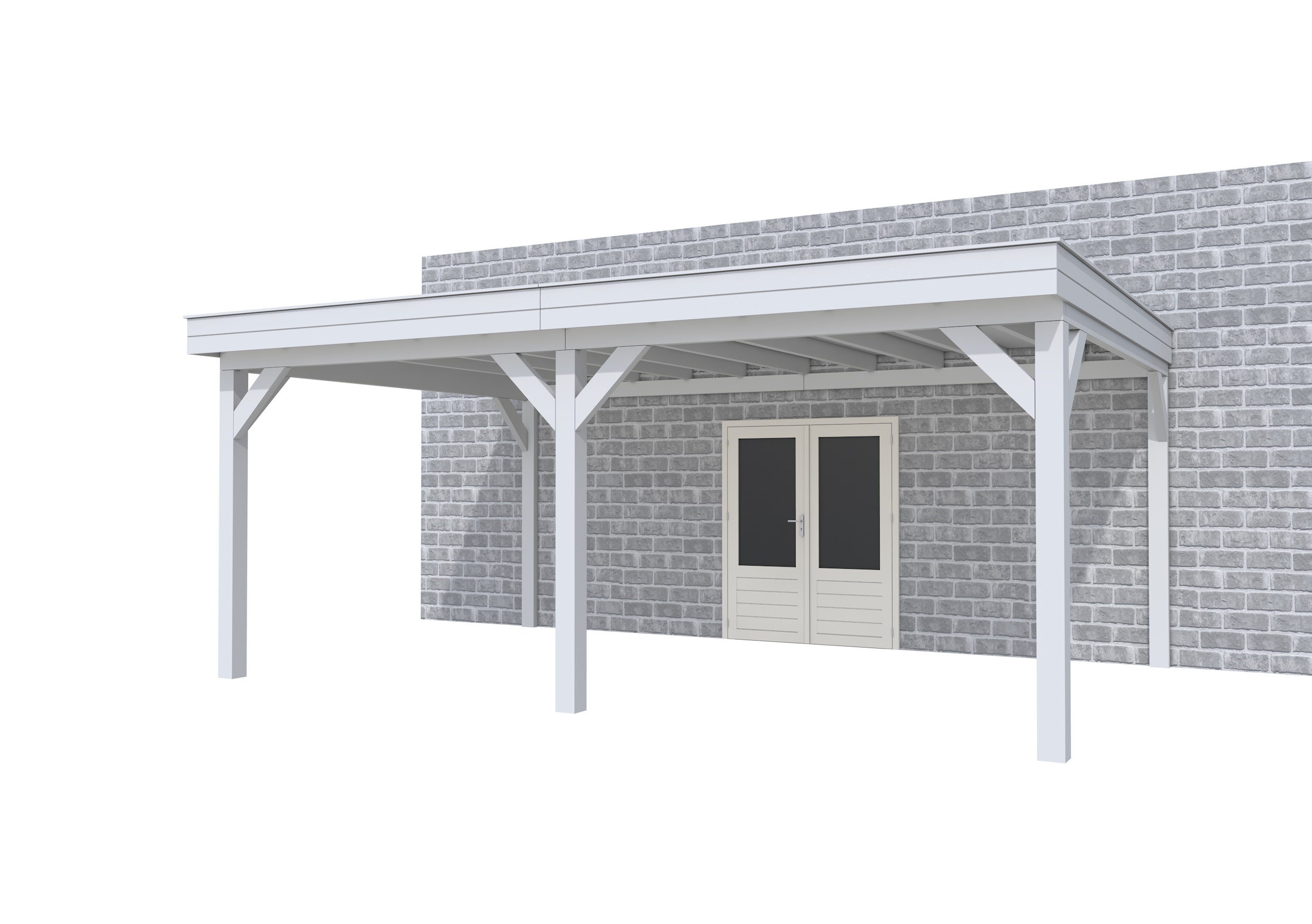 Buitenverblijf aan huis Premium II, vuren, basismodel XXL/C, 599x392 cm, lichtgrijs gespoten.