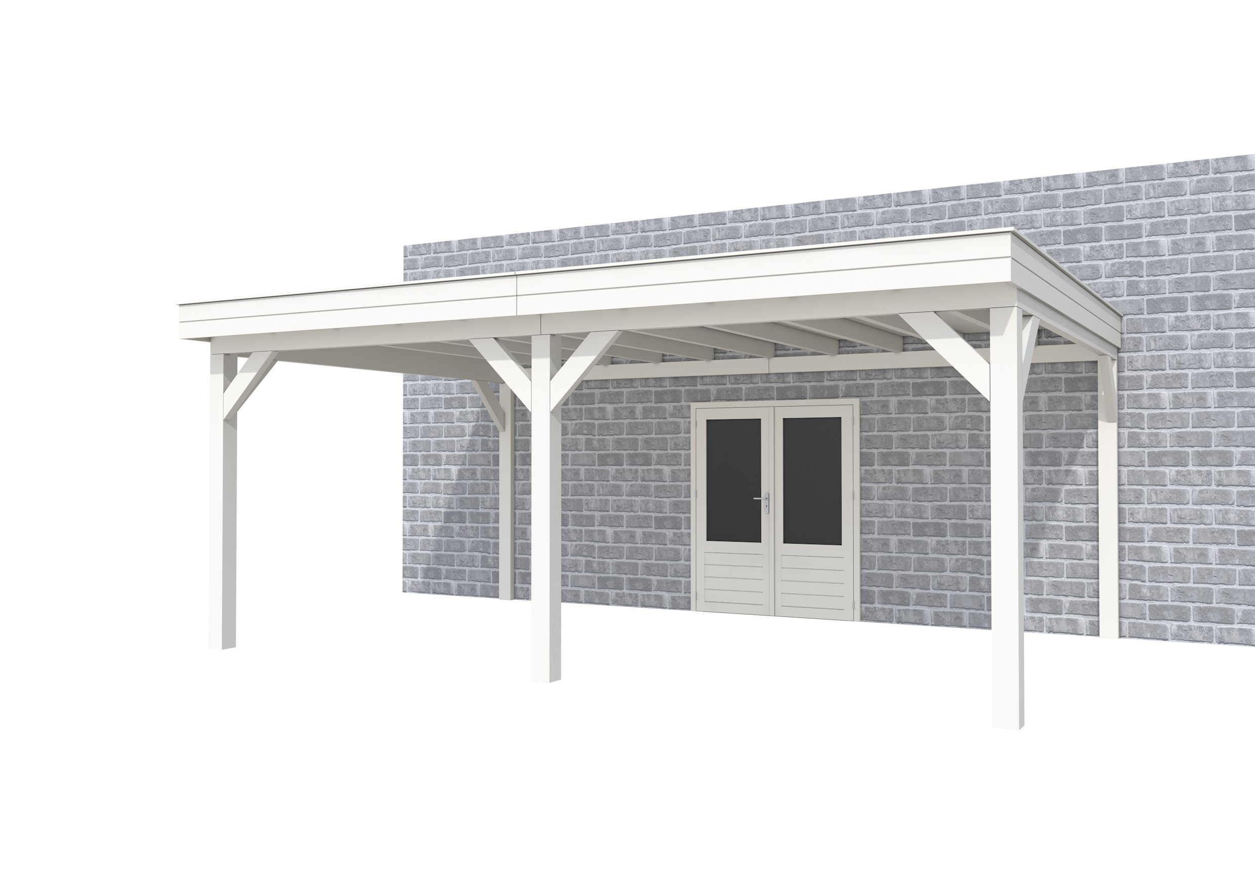 Buitenverblijf aan huis Premium II, vuren, basismodel XXL/C, 599x392 cm, wit gespoten.