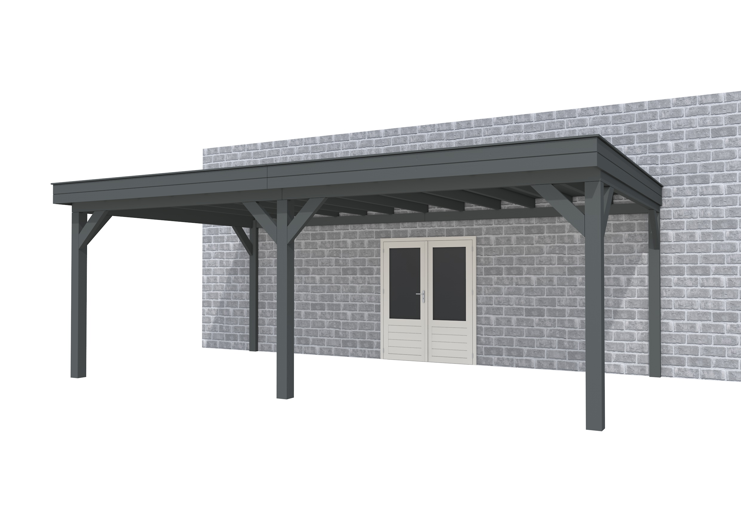 Buitenverblijf aan huis Premium II, vuren, basismodel XXL/D, 699x392 cm, antraciet gespoten.