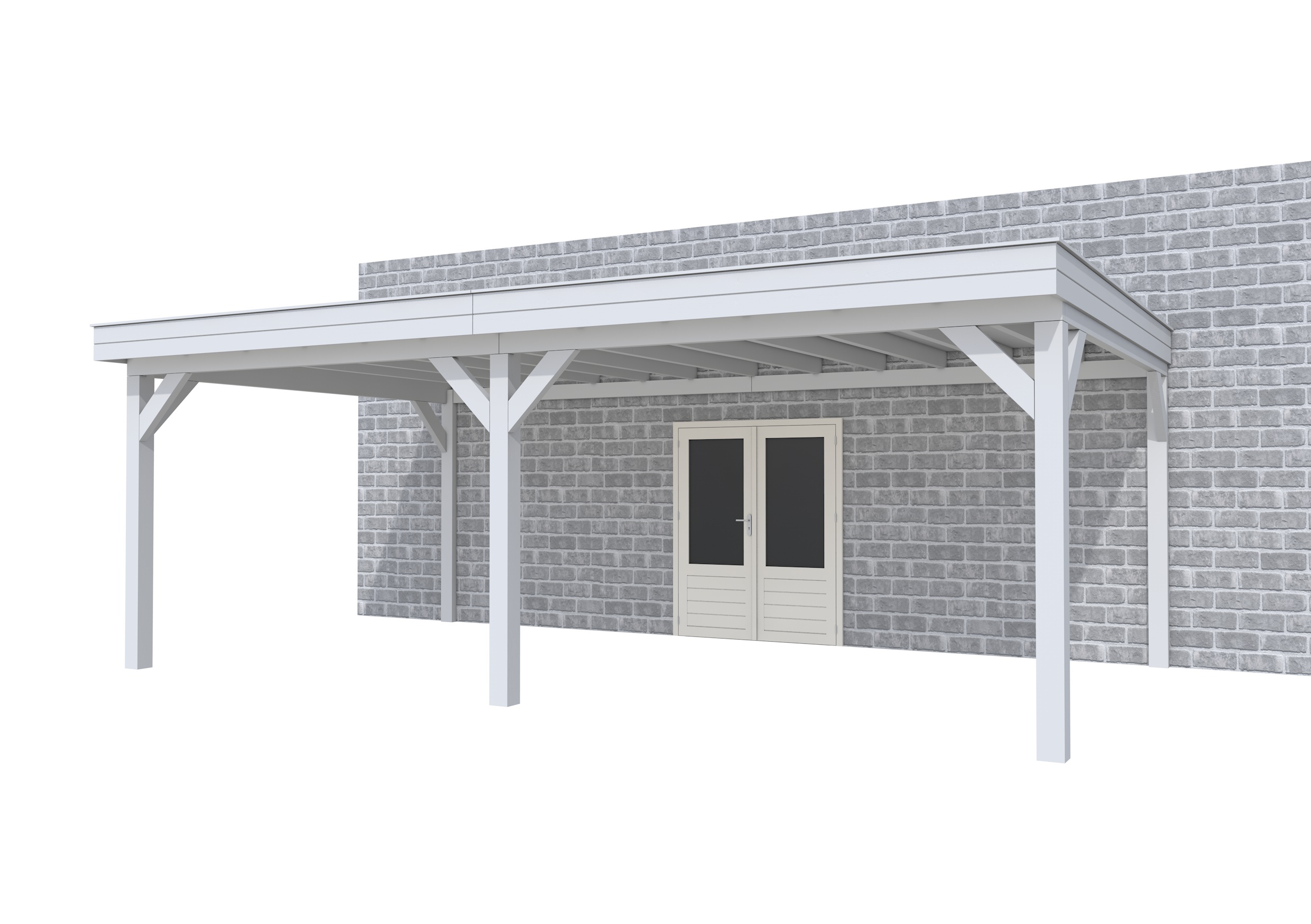 Buitenverblijf aan huis Premium II, vuren, basismodel XXL/D, 699x392 cm, lichtgrijs gespoten.