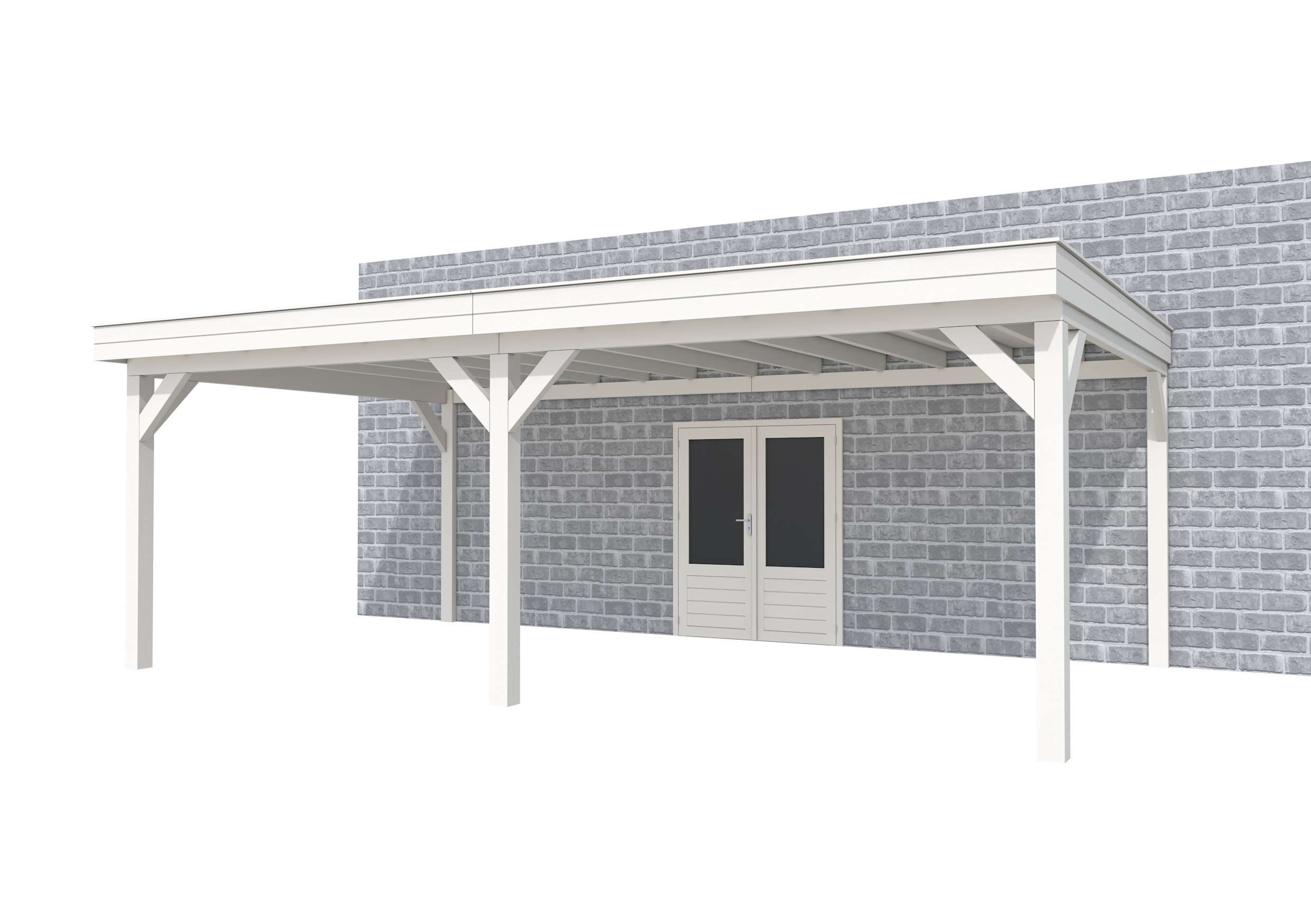 Buitenverblijf aan huis Premium II, vuren, basismodel XXL/D, 699x392 cm, wit gespoten.