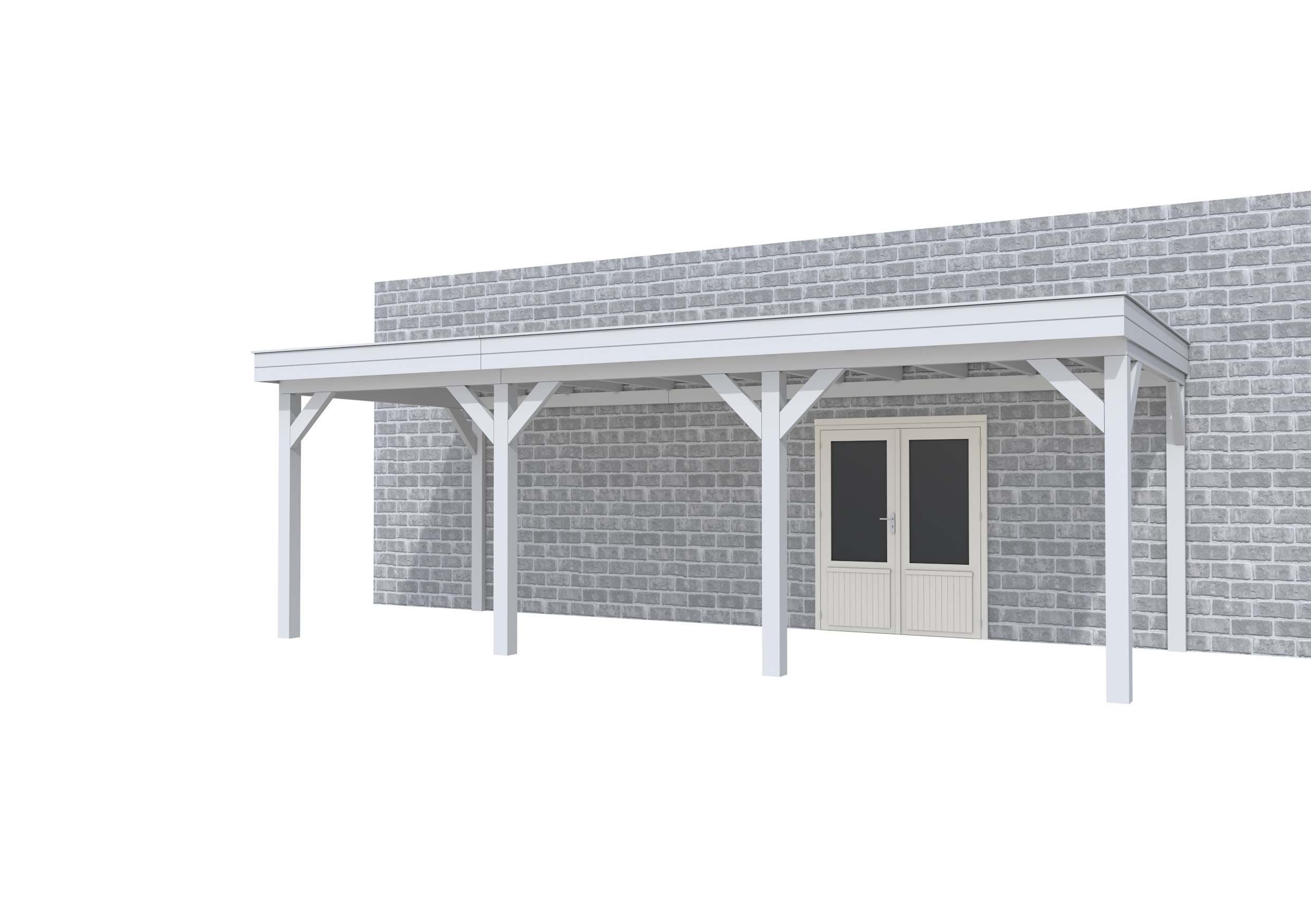 Buitenverblijf aan huis Premium III, vuren, basismodel L/B, 742x299 cm, lichtgrijs gespoten.