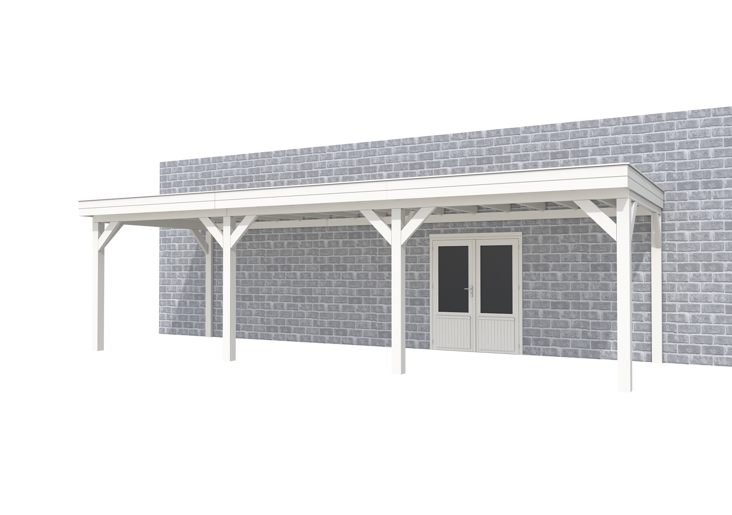 Buitenverblijf aan huis Premium III, vuren, basismodel L/C, 892x299 cm, wit gespoten.