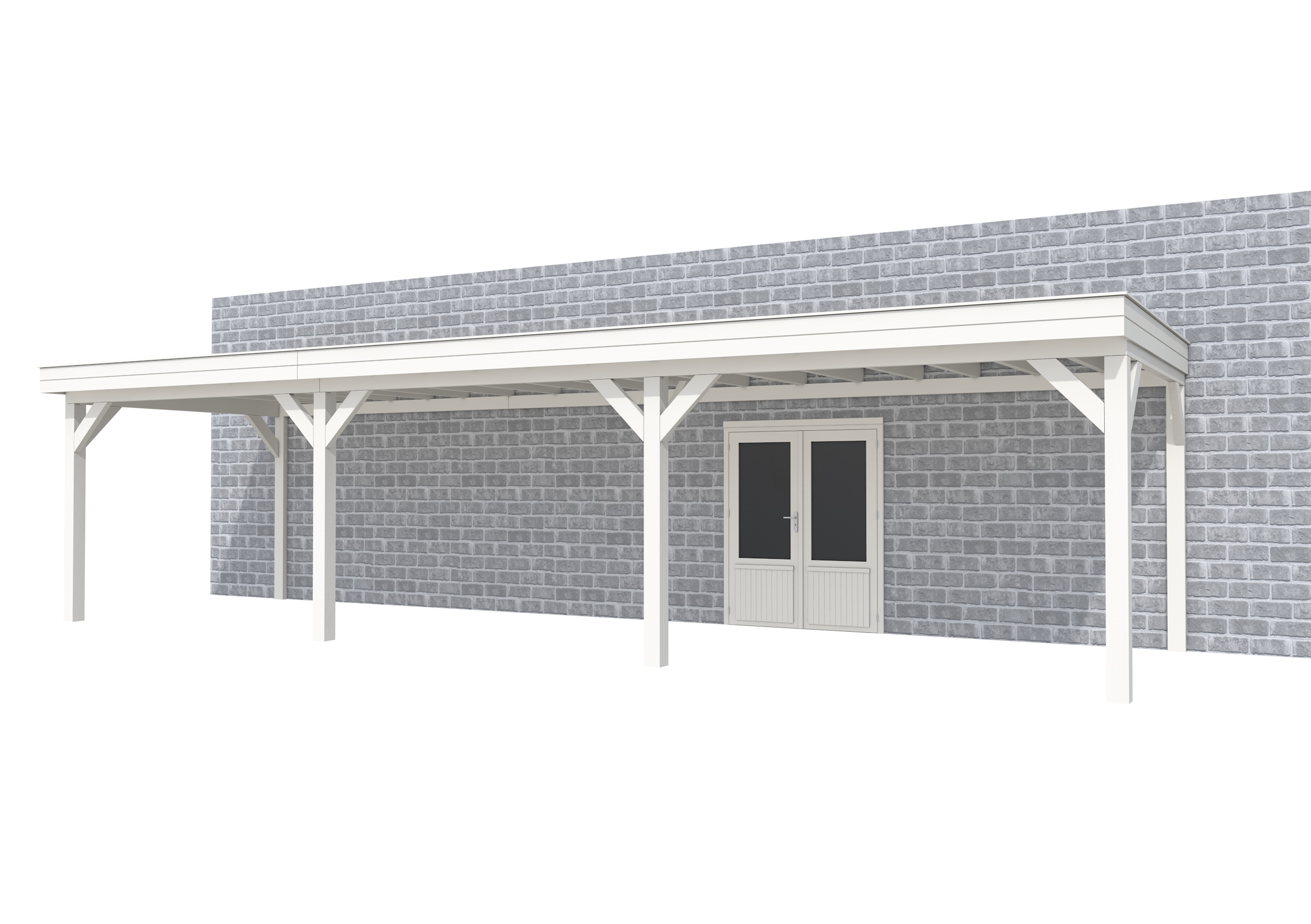 Buitenverblijf aan huis Premium III, vuren, basismodel L/D, 1042x299 cm, wit gespoten.