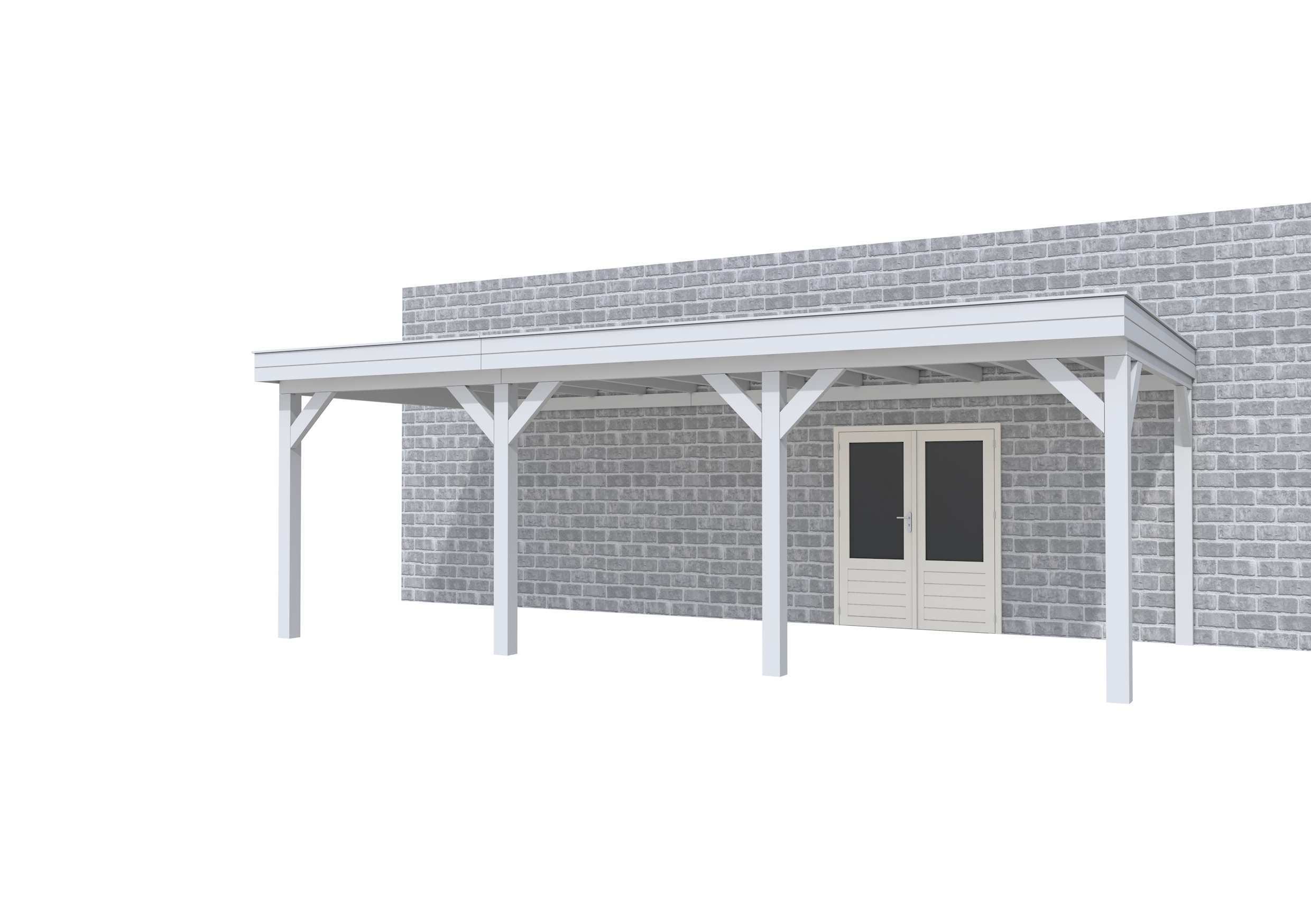 Buitenverblijf aan huis Premium III, vuren, basismodel XL/B, 742x349 cm, lichtgrijs gespoten.