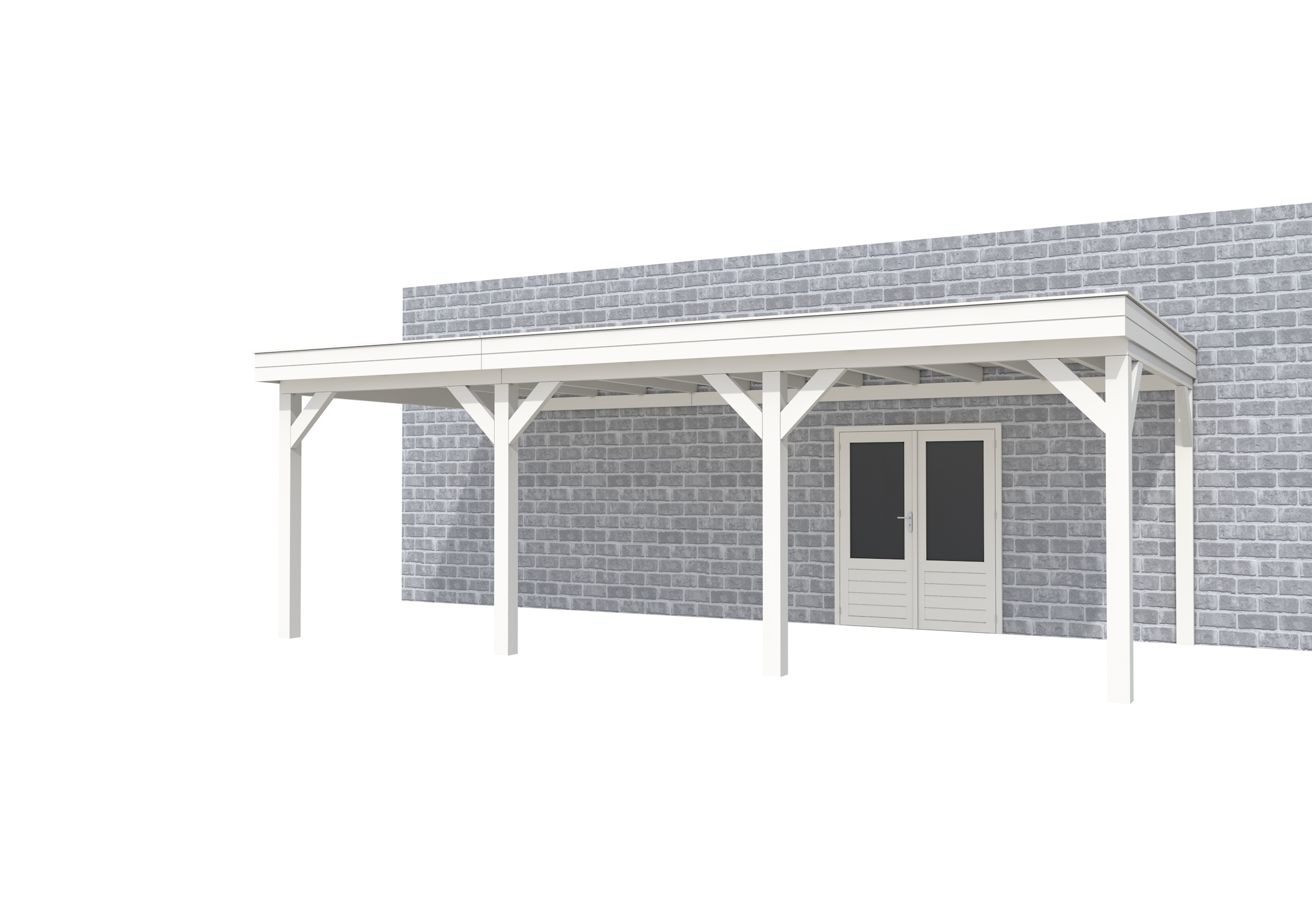 Buitenverblijf aan huis Premium III, vuren, basismodel XL/B, 742x349 cm, wit gespoten.