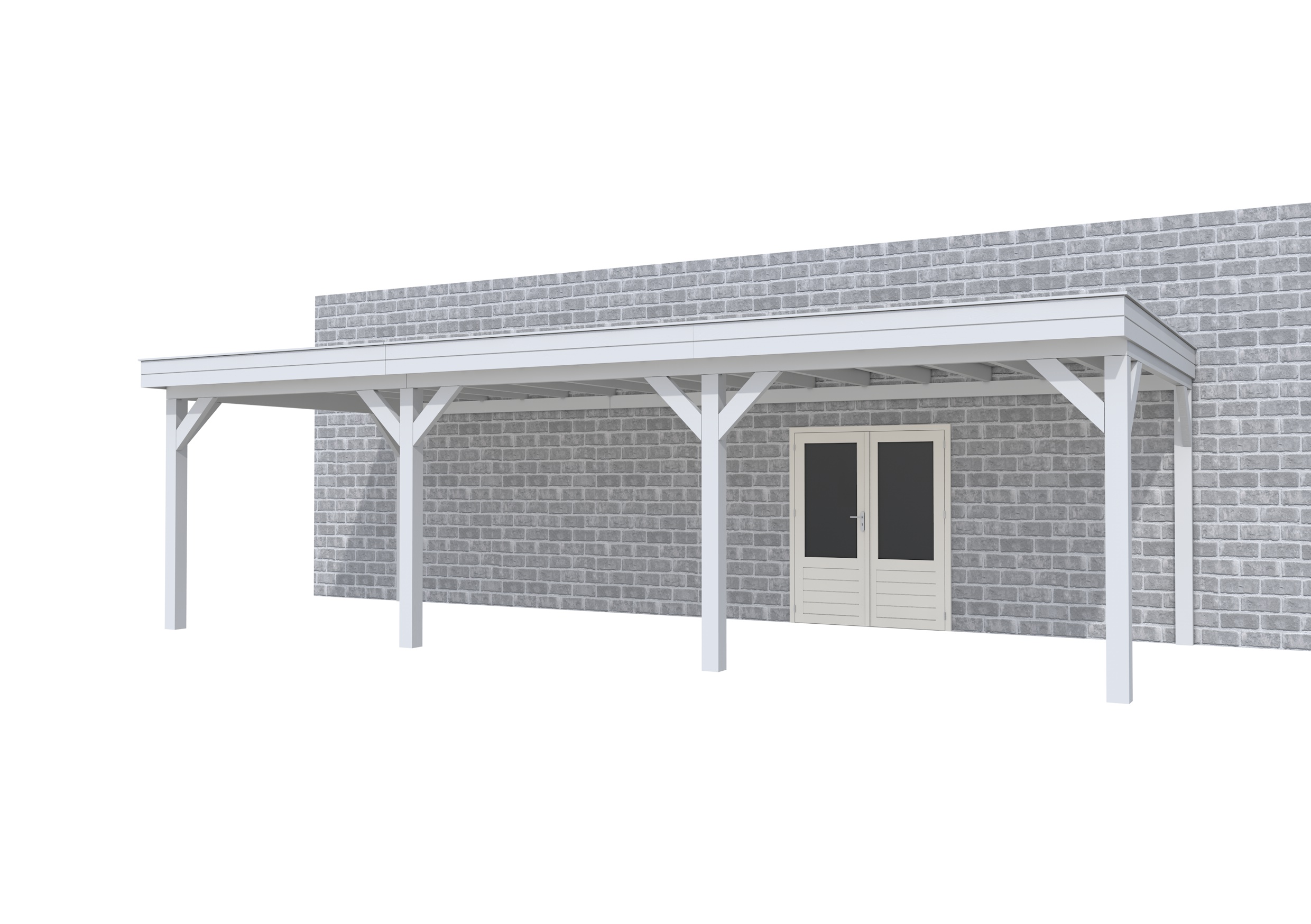 Buitenverblijf aan huis Premium III, vuren, basismodel XL/C, 892x349 cm, lichtgrijs gespoten.