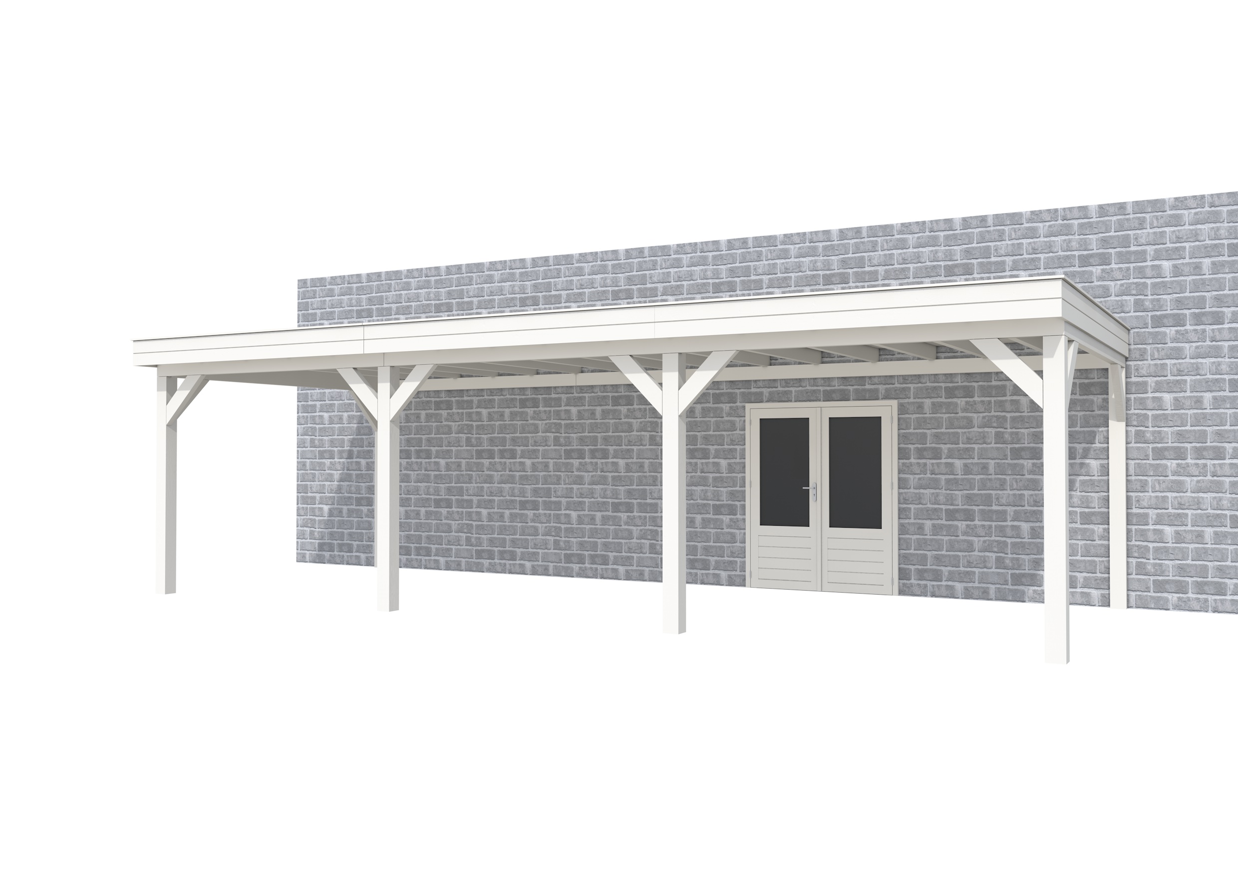 Buitenverblijf aan huis Premium III, vuren, basismodel XL/C, 892x349 cm, wit gespoten.