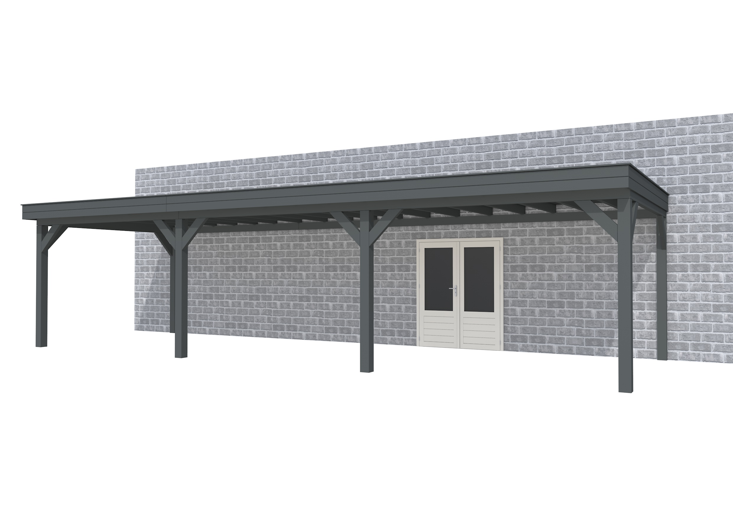 Buitenverblijf aan huis Premium III, vuren, basismodel XL/D, 1042x349 cm, antraciet gespoten.