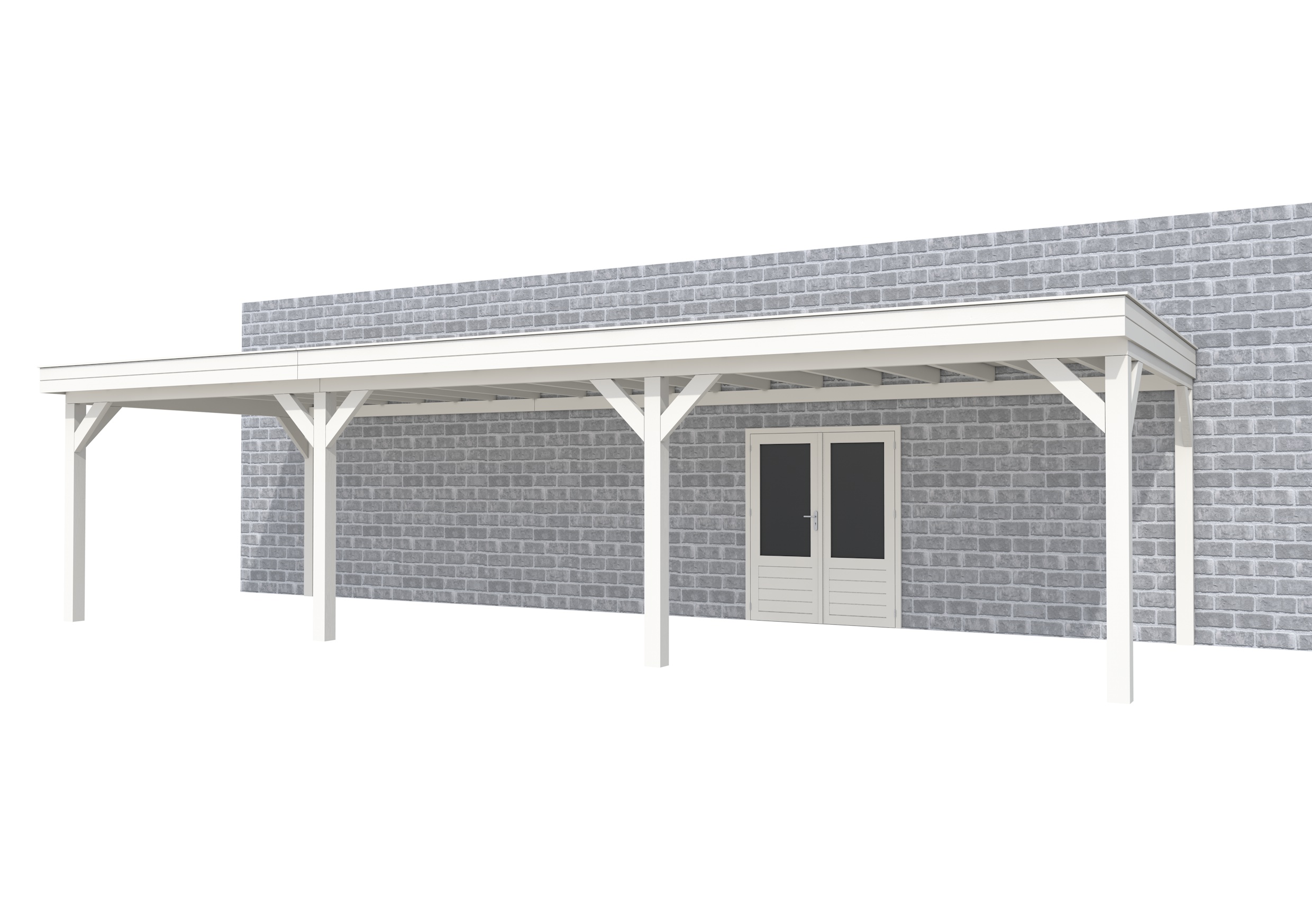 Buitenverblijf aan huis Premium III, vuren, basismodel XL/D, 1042x349 cm, wit gespoten.