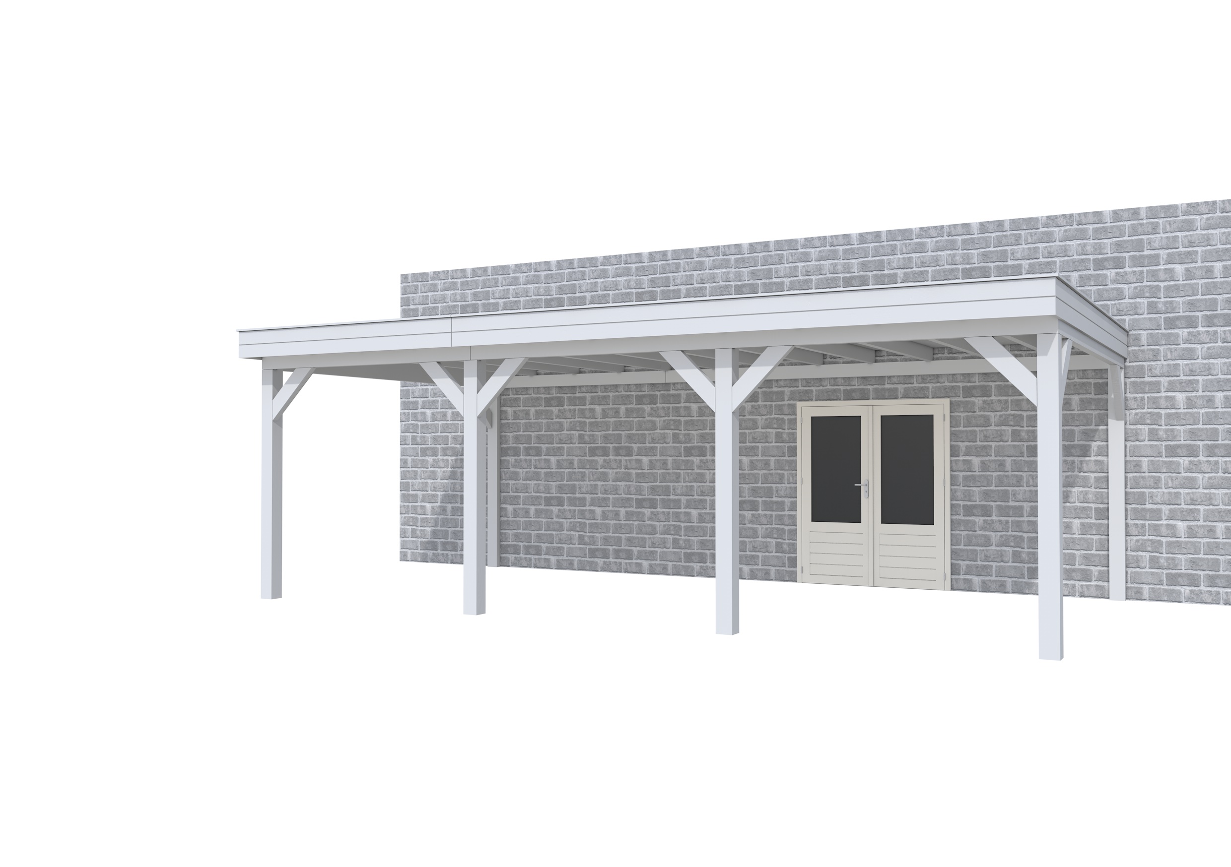 Buitenverblijf aan huis Premium III, vuren, basismodel XXL/B, 742x392 cm, lichtgrijs gespoten.