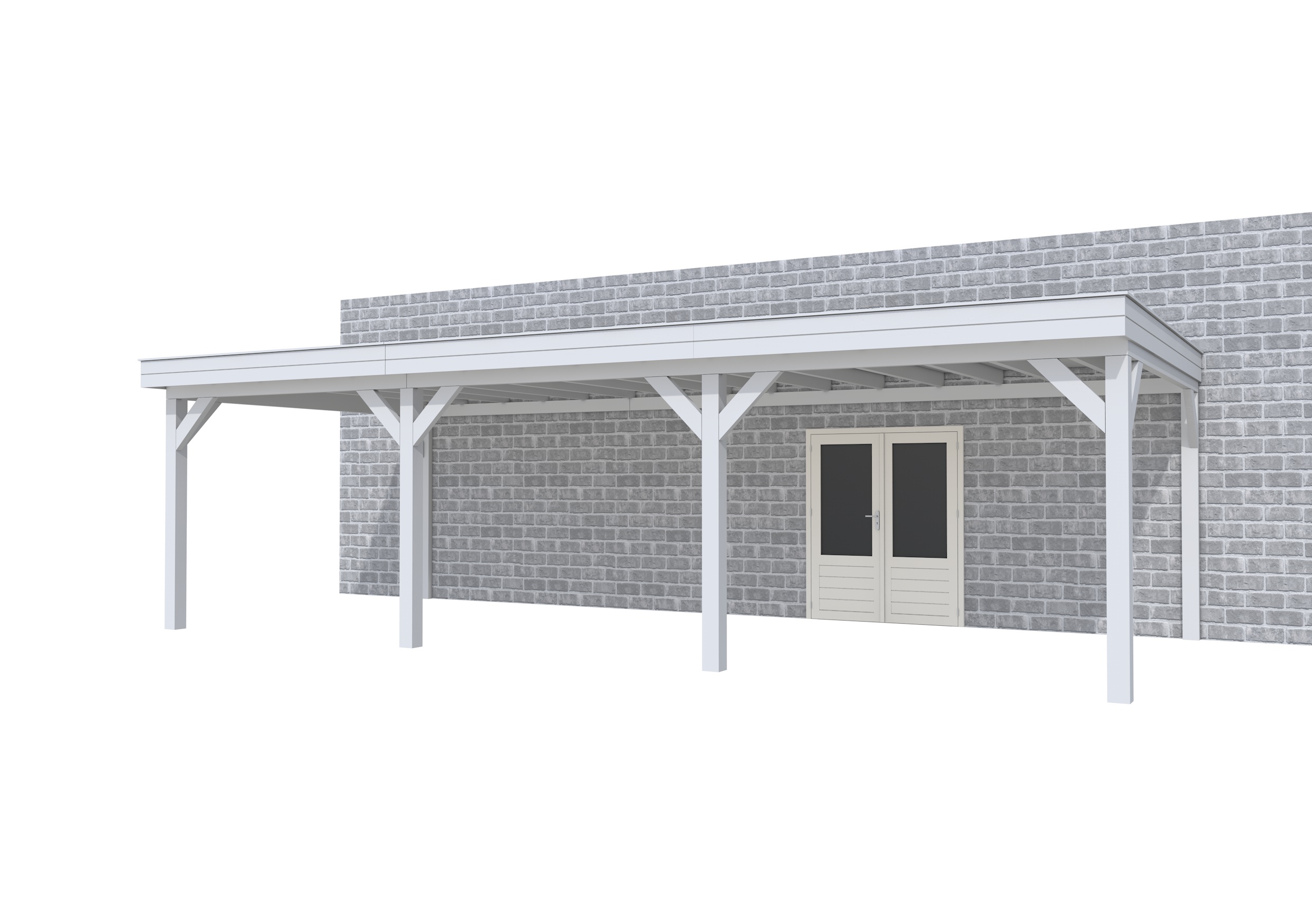 Buitenverblijf aan huis Premium III, vuren, basismodel XXL/C, 892x392 cm, lichtgrijs gespoten.