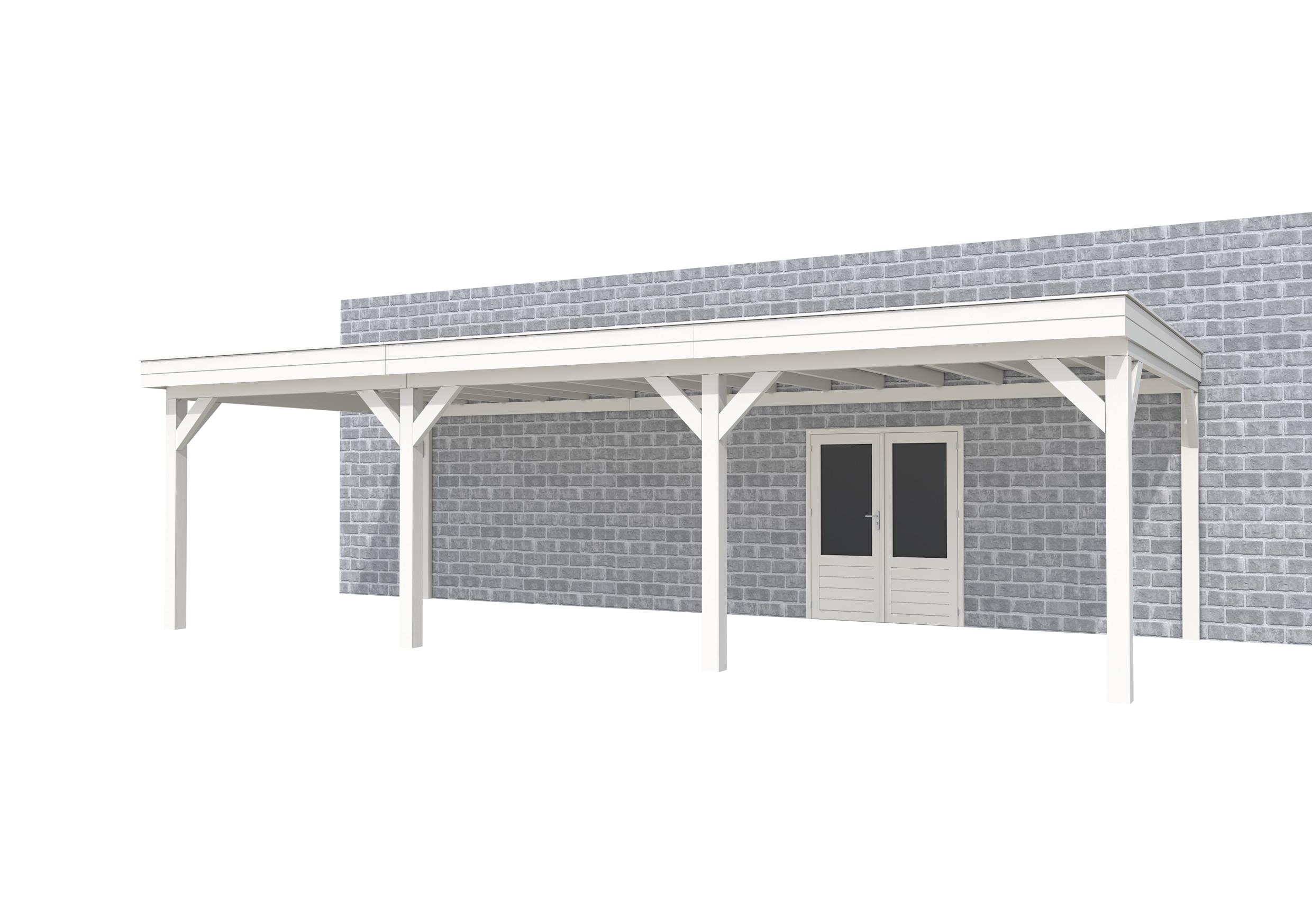 Buitenverblijf aan huis Premium III, vuren, basismodel XXL/C, 892x392 cm, wit gespoten.