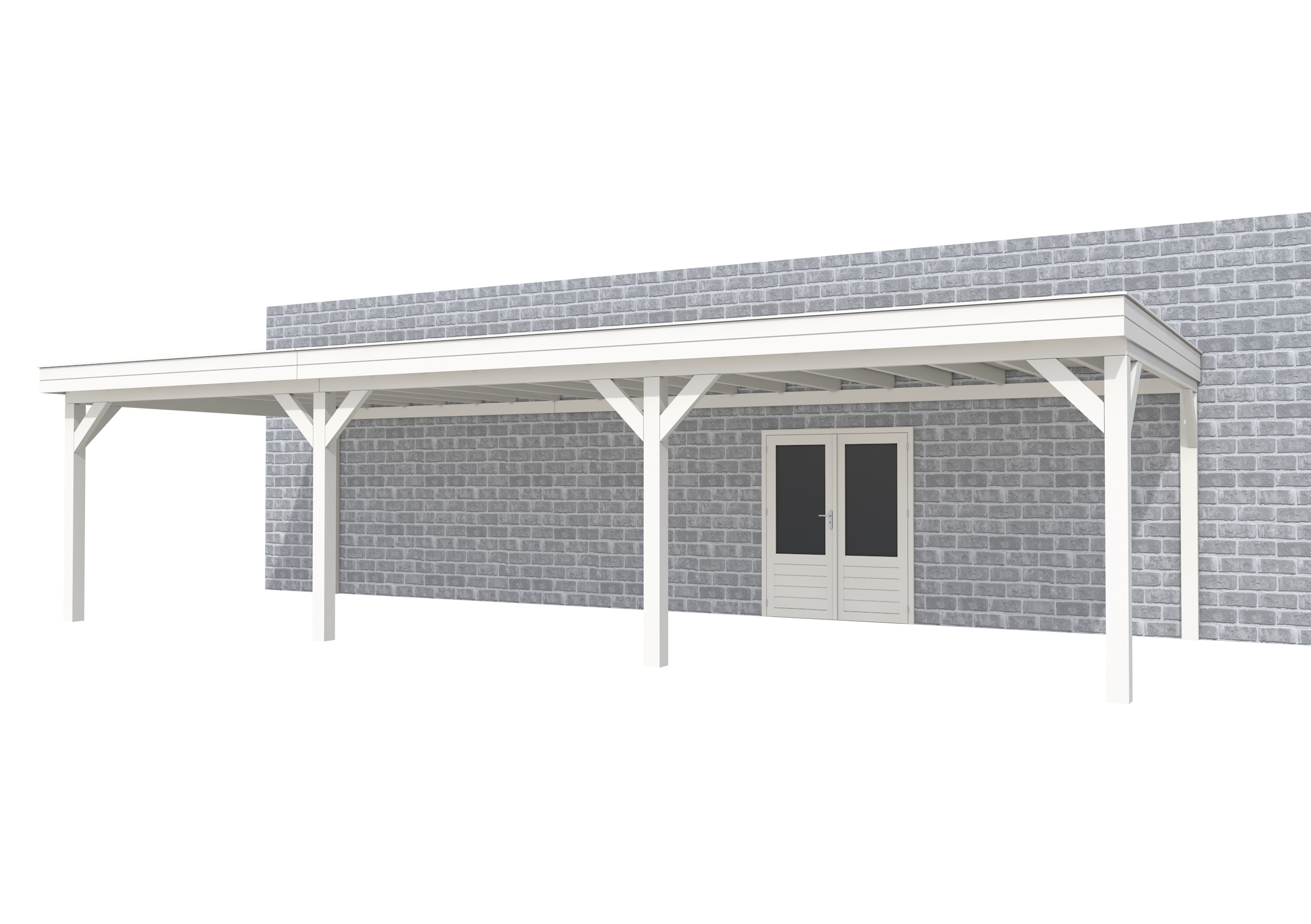 Buitenverblijf aan huis Premium III, vuren, basismodel XXL/D, 1042x392 cm, wit gespoten.