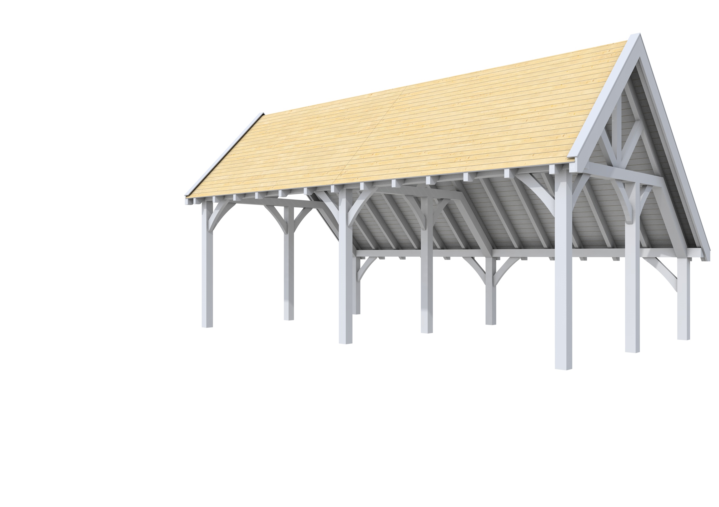 Buitenverblijf kapschuur Excellent II, vuren, basismodel XXL/C, 599x399 cm, lichtgrijs gespoten.