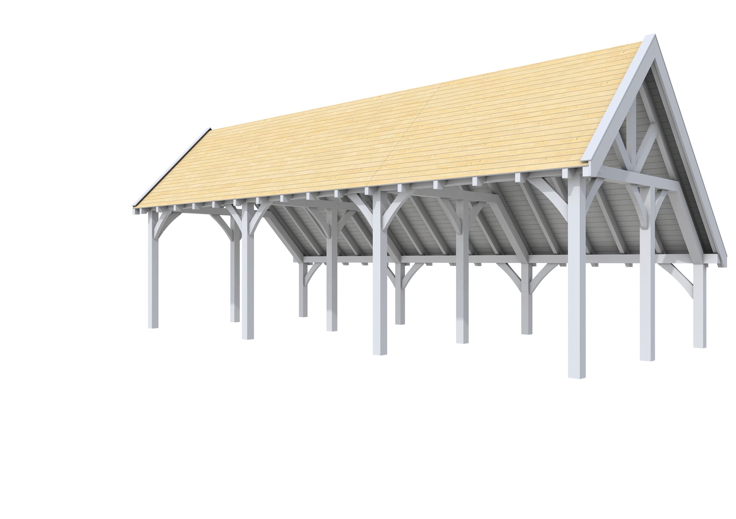 Buitenverblijf kapschuur Excellent II, vuren, basismodel XXL/D, 699x399 cm, lichtgrijs gespoten.