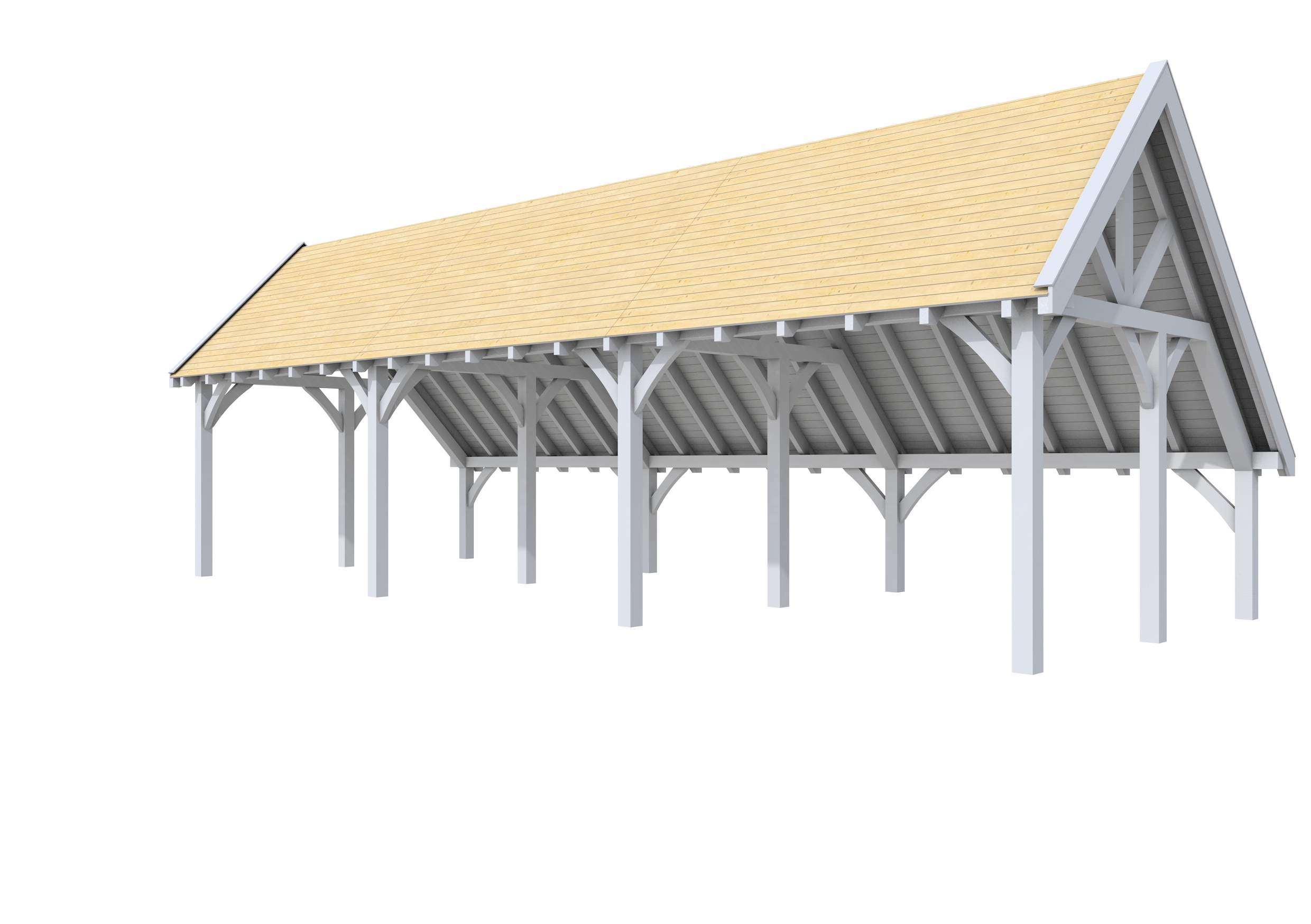 Buitenverblijf kapschuur Excellent III, vuren, basismodel XXL/B, 742x399 cm, lichtgrijs gespoten.