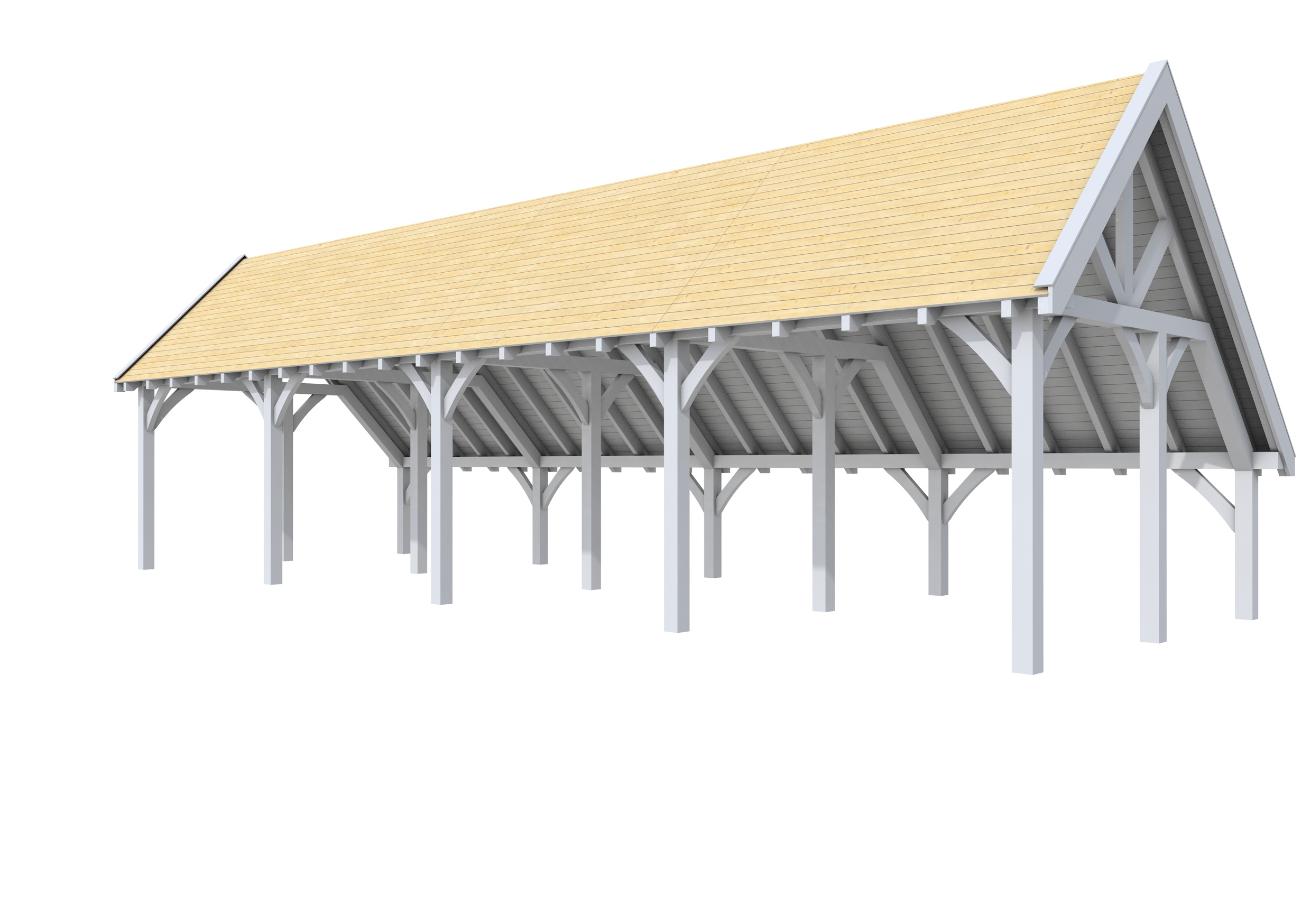 Buitenverblijf kapschuur Excellent III, vuren, basismodel XXL/C, 892x399 cm, lichtgrijs gespoten.