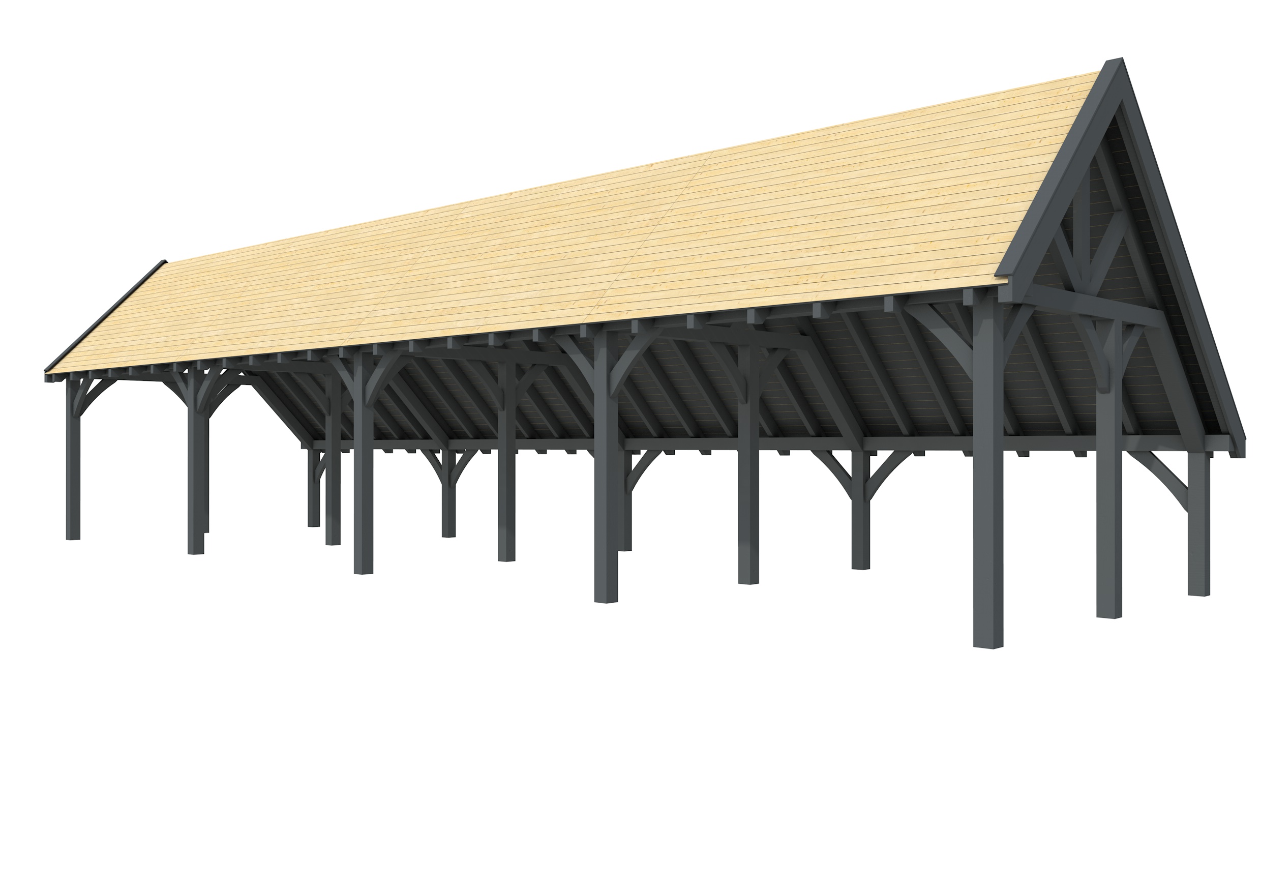 Buitenverblijf kapschuur Excellent III, vuren, basismodel XXL/D, 1042x399 cm, antraciet gespoten.