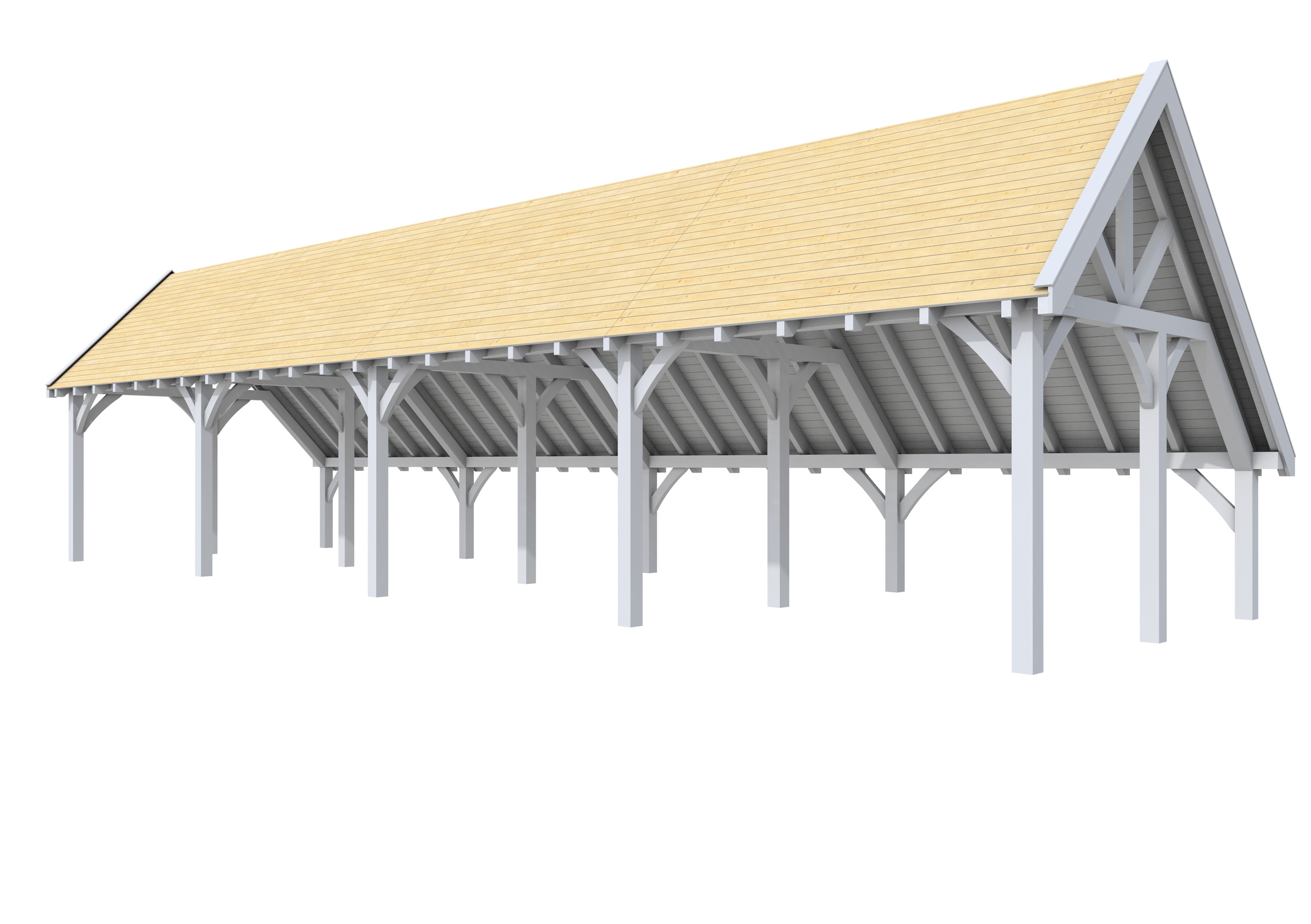 Buitenverblijf kapschuur Excellent III, vuren, basismodel XXL/D, 1042x399 cm, lichtgrijs gespoten.