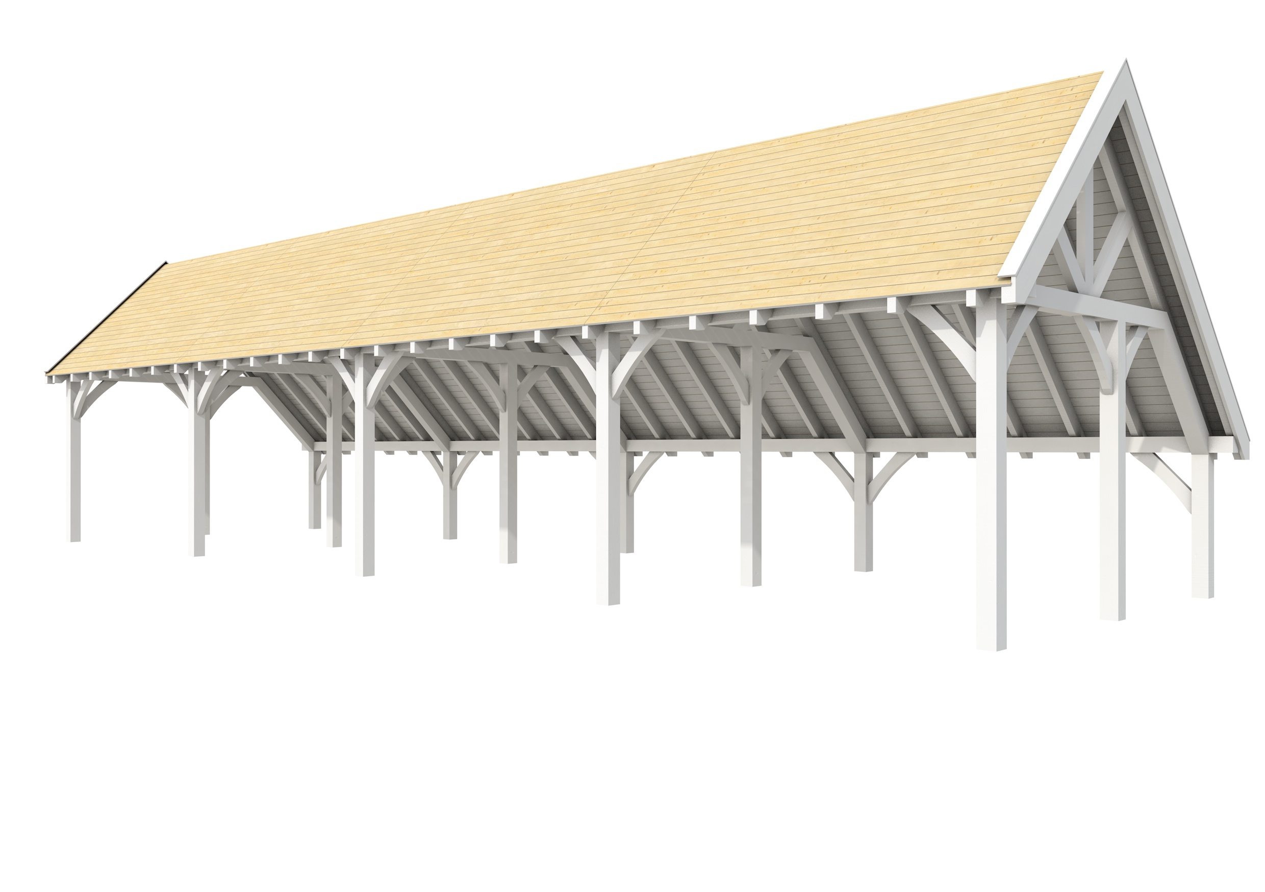 Buitenverblijf kapschuur Excellent III, vuren, basismodel XXL/D, 1042x399 cm, wit gespoten.