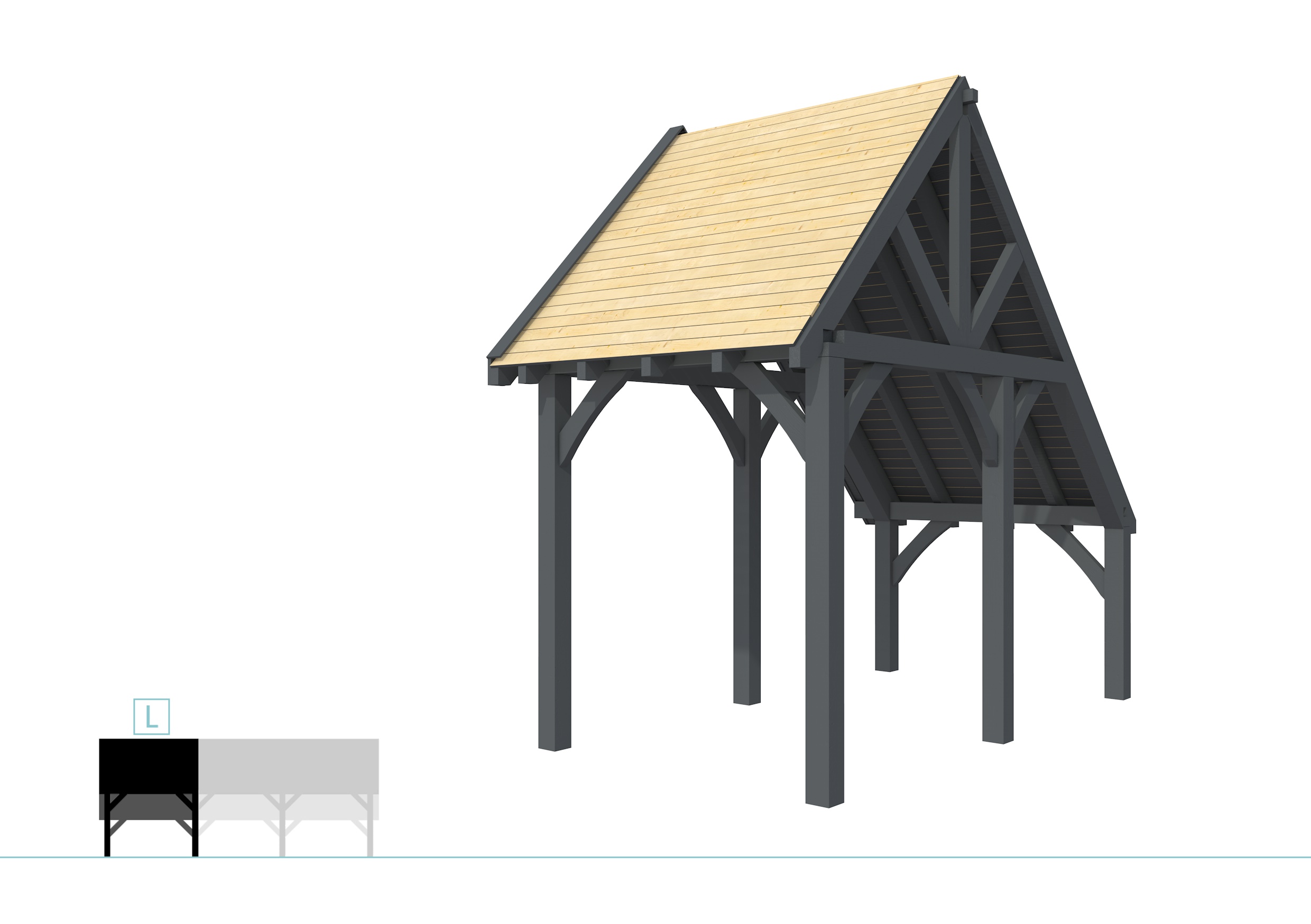 Buitenverblijf kapschuur Excellent Modulair, vuren, linkerdeel XXL/A, 207x399 cm, antraciet gespoten.
