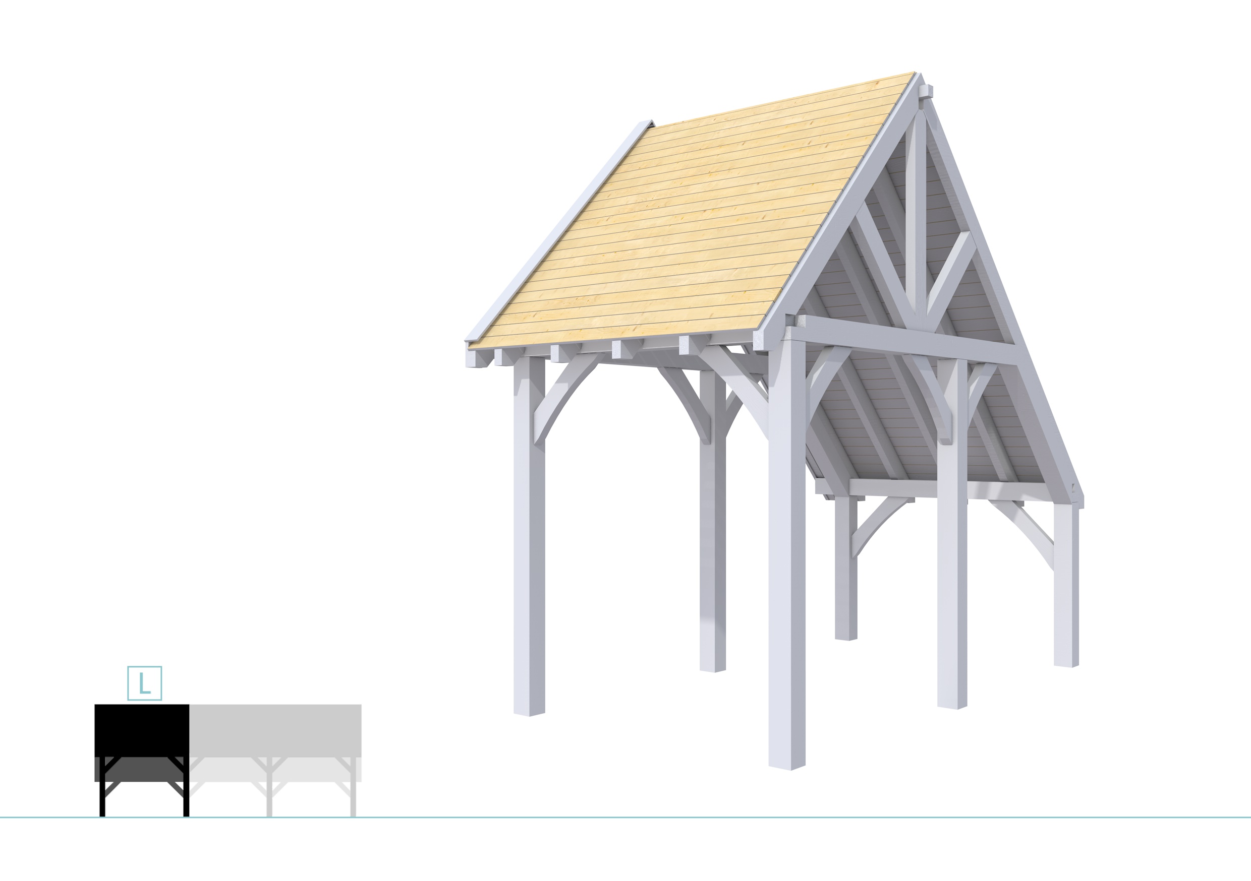 Buitenverblijf kapschuur Excellent Modulair, vuren, linkerdeel XXL/A, 207x399 cm, lichtgrijs gespoten.