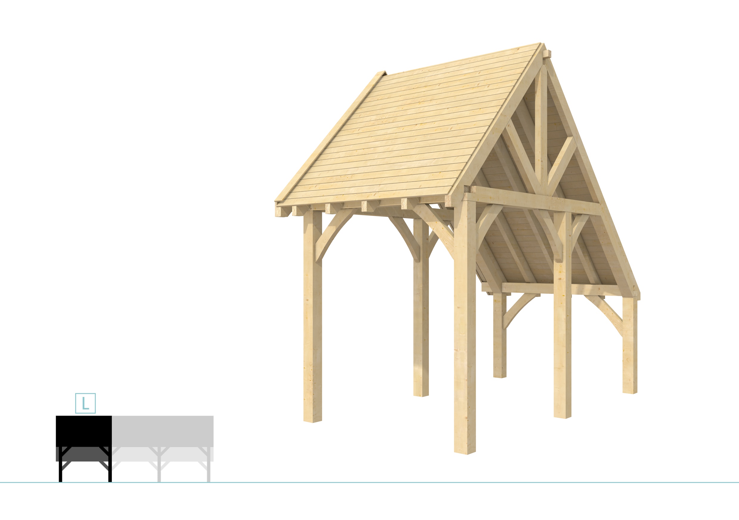 Buitenverblijf kapschuur Excellent Modulair, vuren, linkerdeel XXL/A, 207x399 cm, onbehandeld.