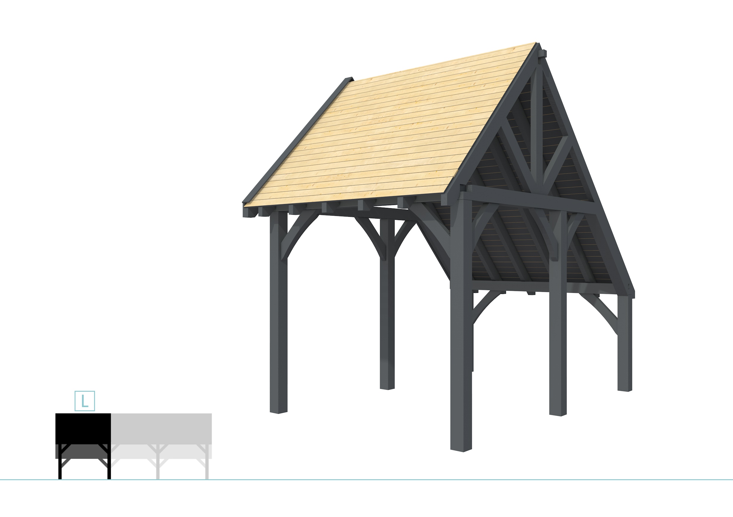 Buitenverblijf kapschuur Excellent Modulair, vuren, linkerdeel XXL/B, 257x399 cm, antraciet gespoten.