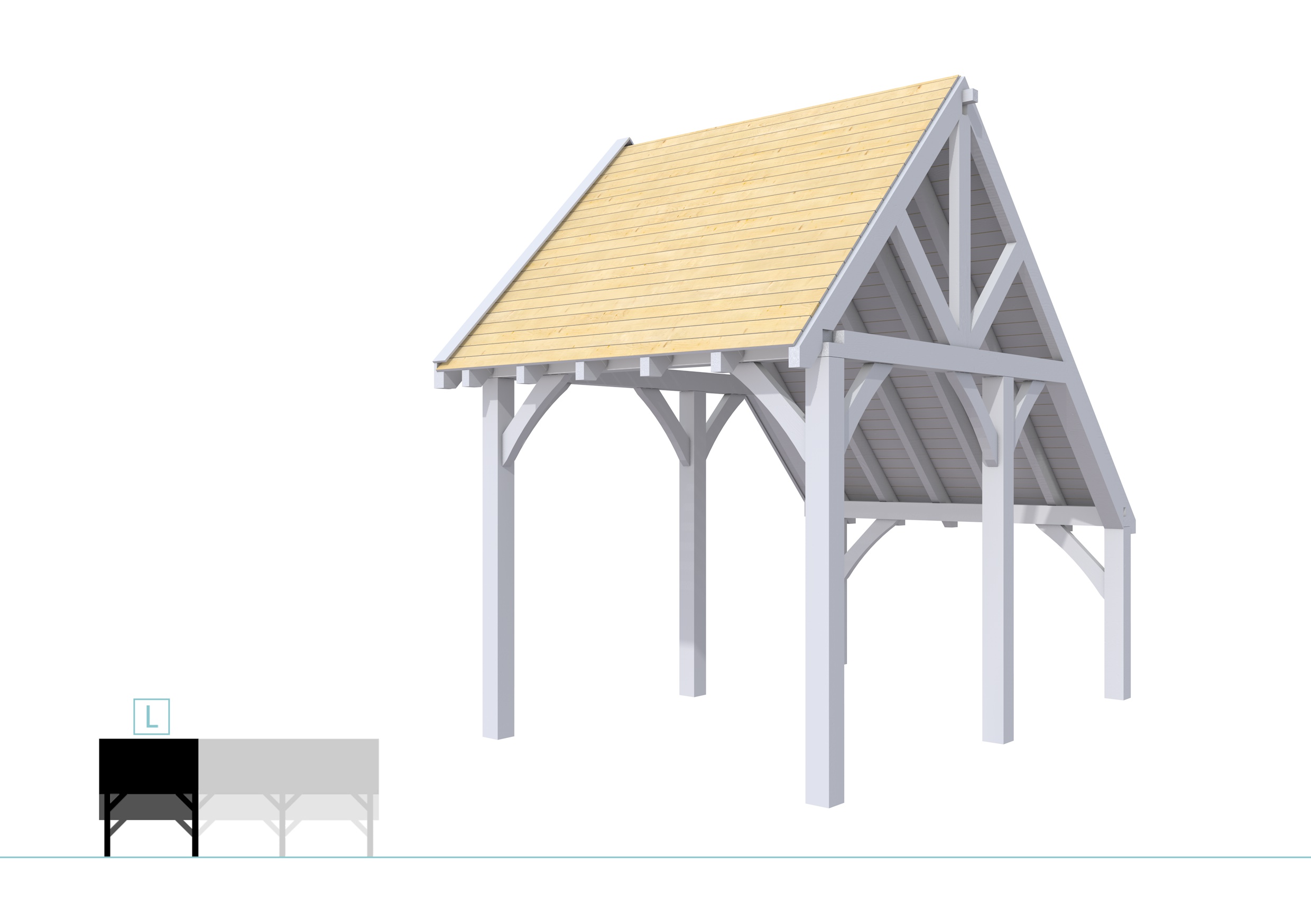 Buitenverblijf kapschuur Excellent Modulair, vuren, linkerdeel XXL/B, 257x399 cm, lichtgrijs gespoten.