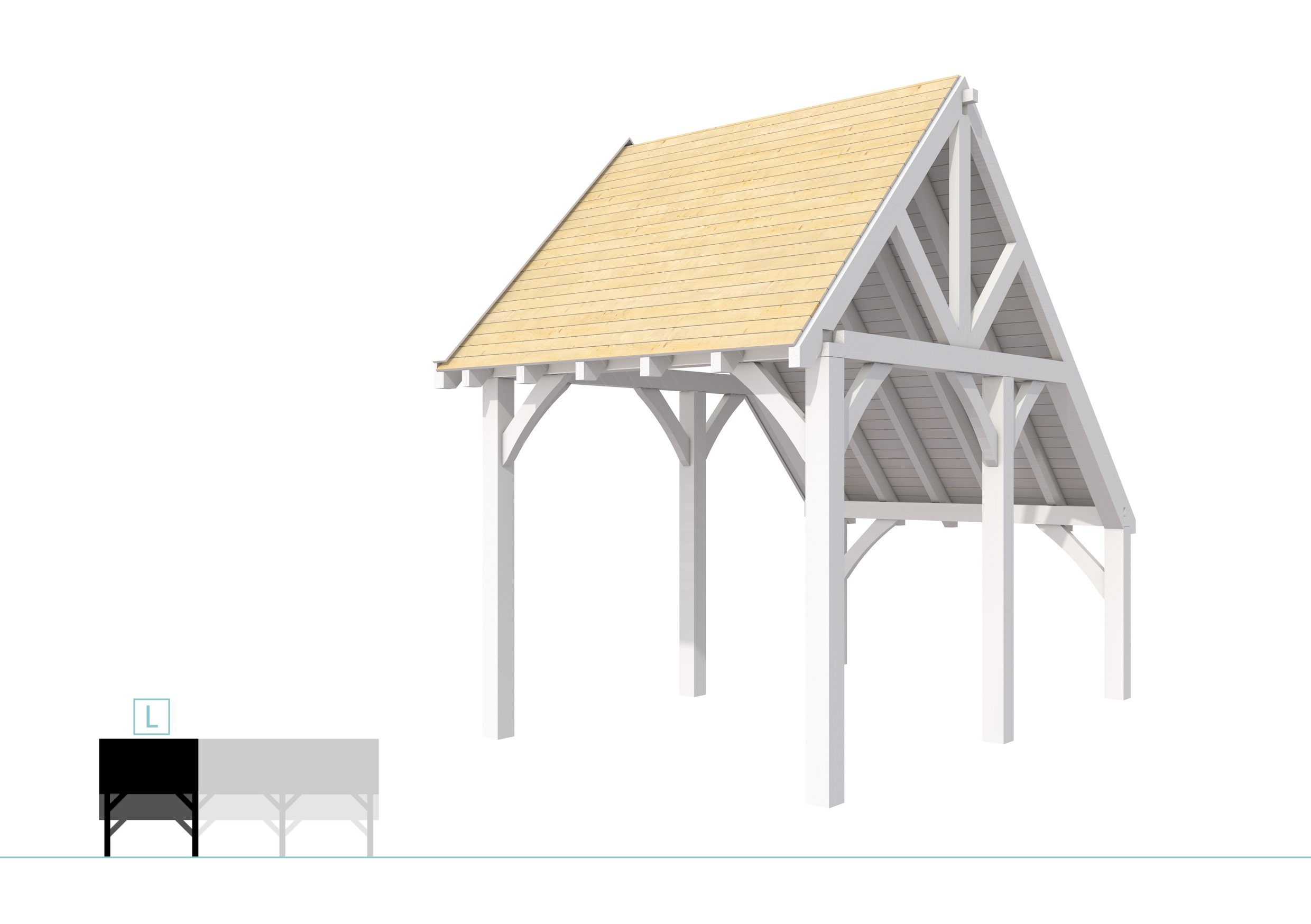 Buitenverblijf kapschuur Excellent Modulair, vuren, linkerdeel XXL/B, 257x399 cm, wit gespoten.