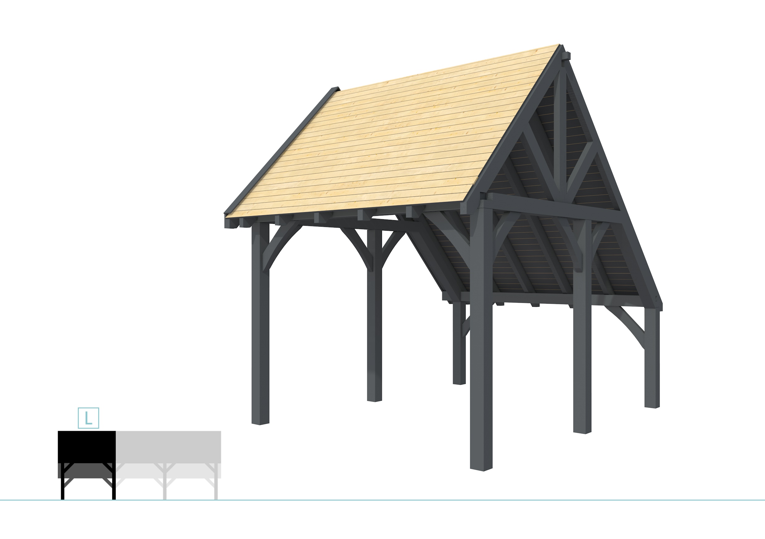 Buitenverblijf kapschuur Excellent Modulair, vuren, linkerdeel XXL/C, 307x399 cm, antraciet gespoten.
