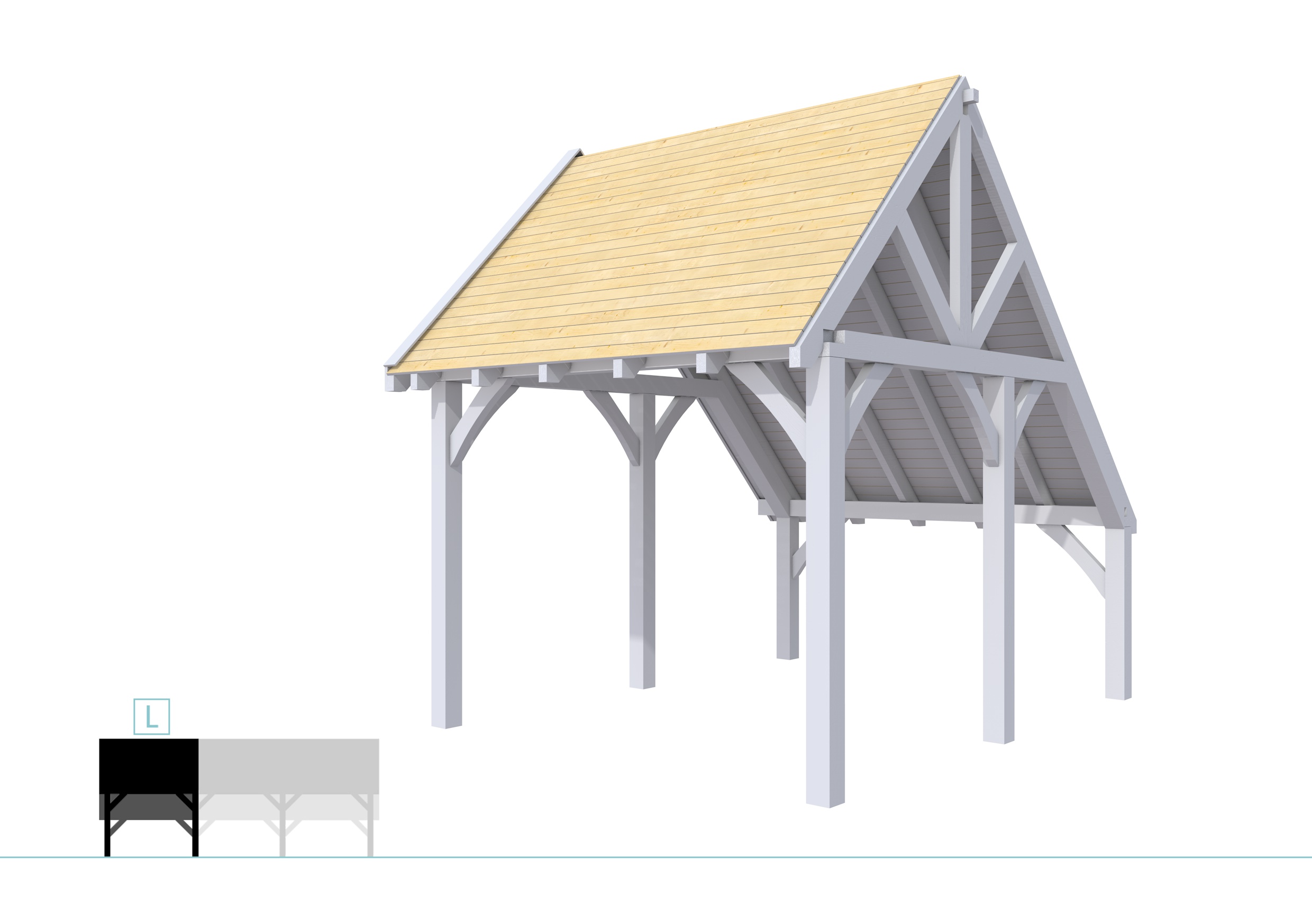 Buitenverblijf kapschuur Excellent Modulair, vuren, linkerdeel XXL/C, 307x399 cm, lichtgrijs gespoten.