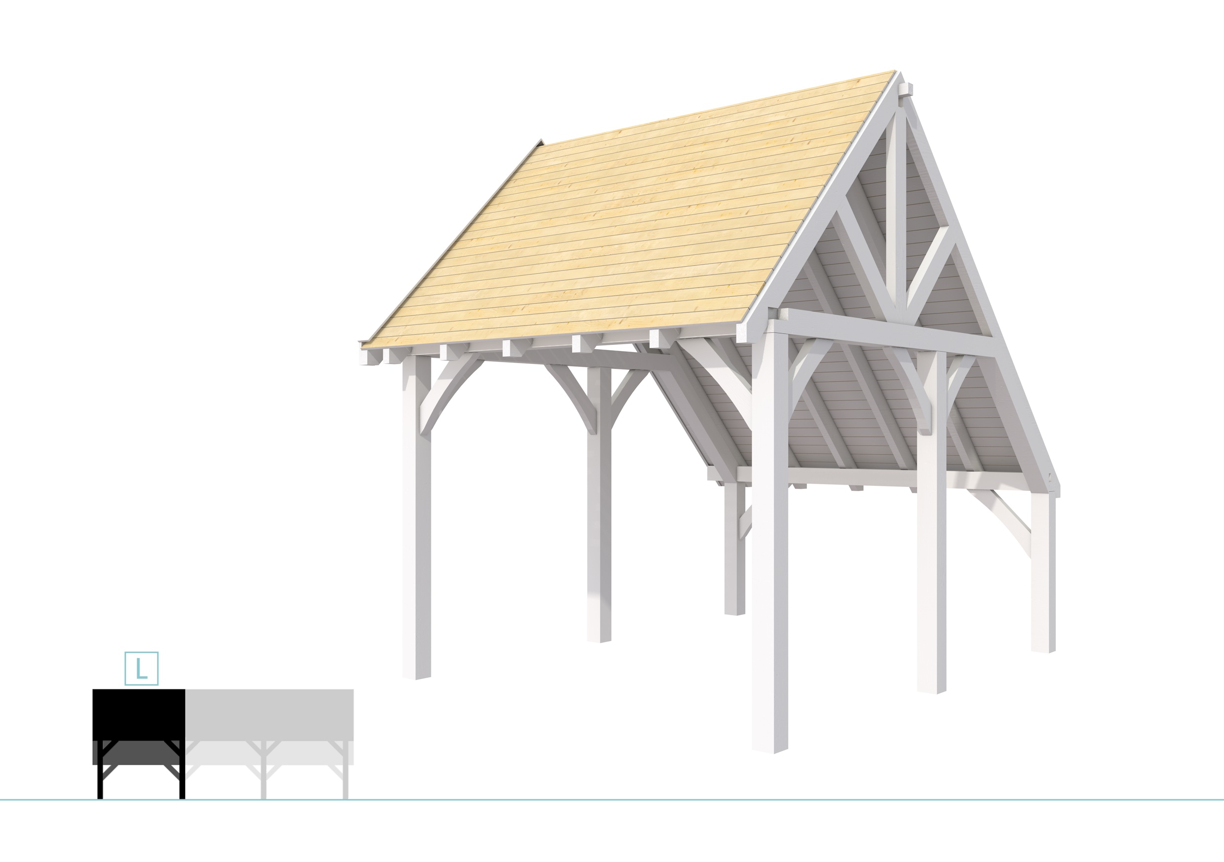 Buitenverblijf kapschuur Excellent Modulair, vuren, linkerdeel XXL/C, 307x399 cm, wit gespoten.