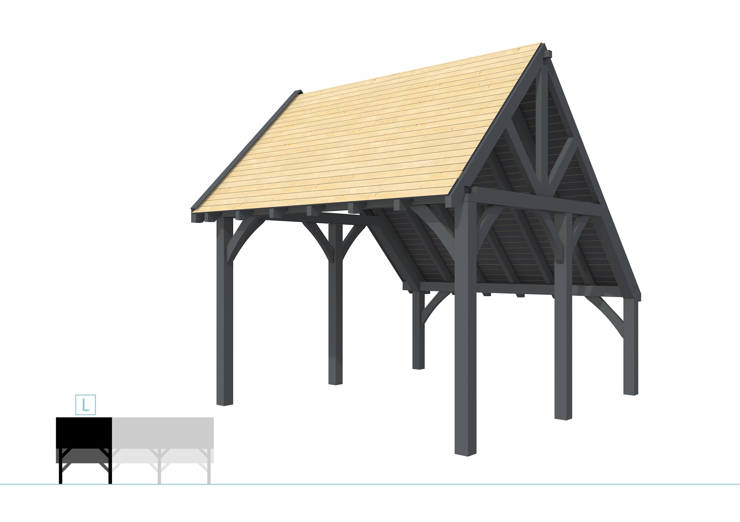 Buitenverblijf kapschuur Excellent Modulair, vuren, linkerdeel XXL/D, 357x399 cm, antraciet gespoten.