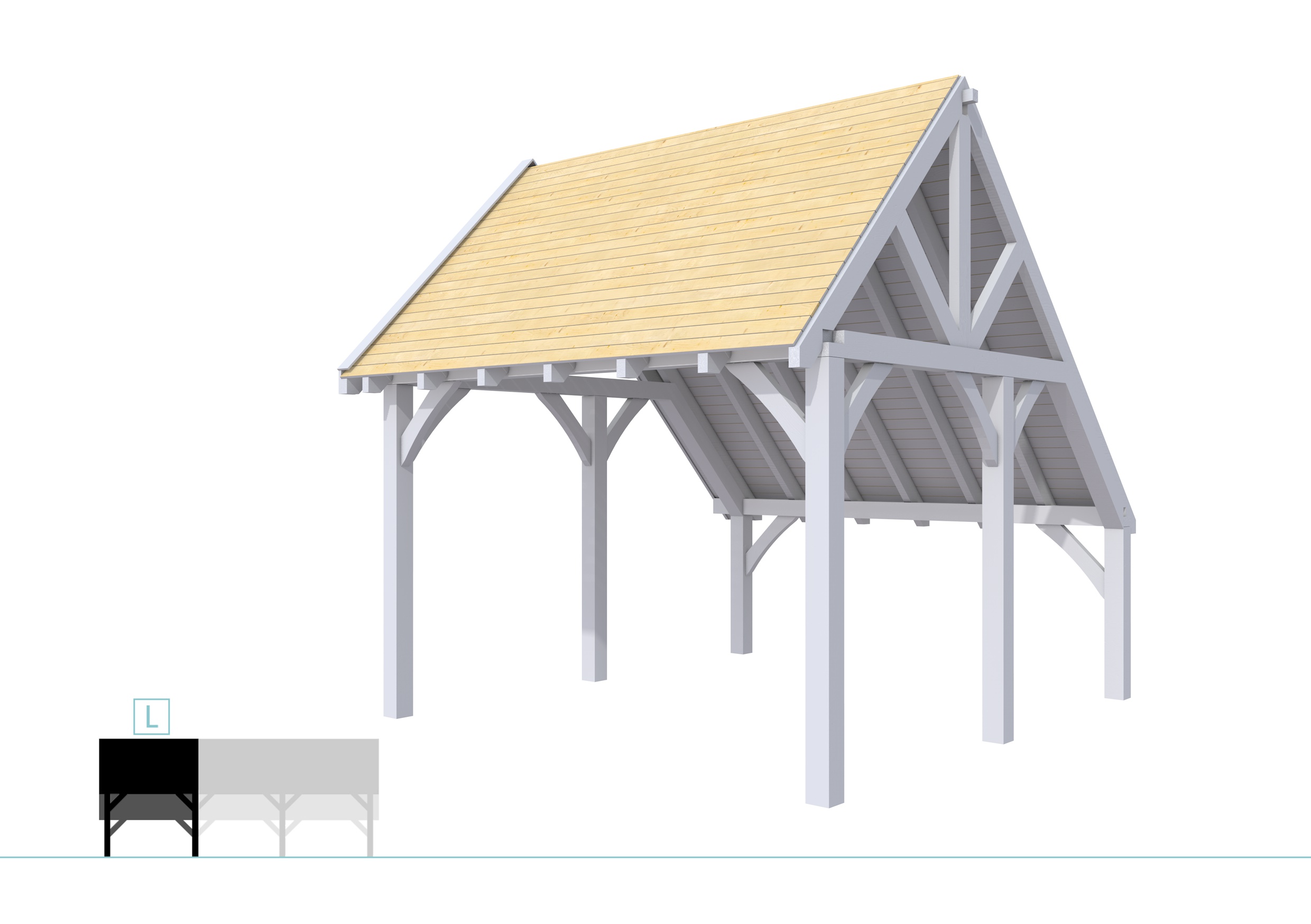 Buitenverblijf kapschuur Excellent Modulair, vuren, linkerdeel XXL/D, 357x399 cm, lichtgrijs gespoten.