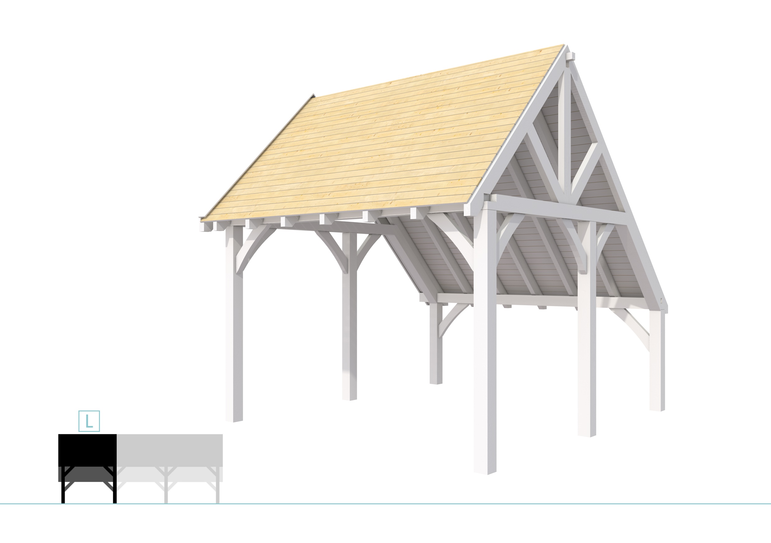 Buitenverblijf kapschuur Excellent Modulair, vuren, linkerdeel XXL/D, 357x399 cm, wit gespoten.