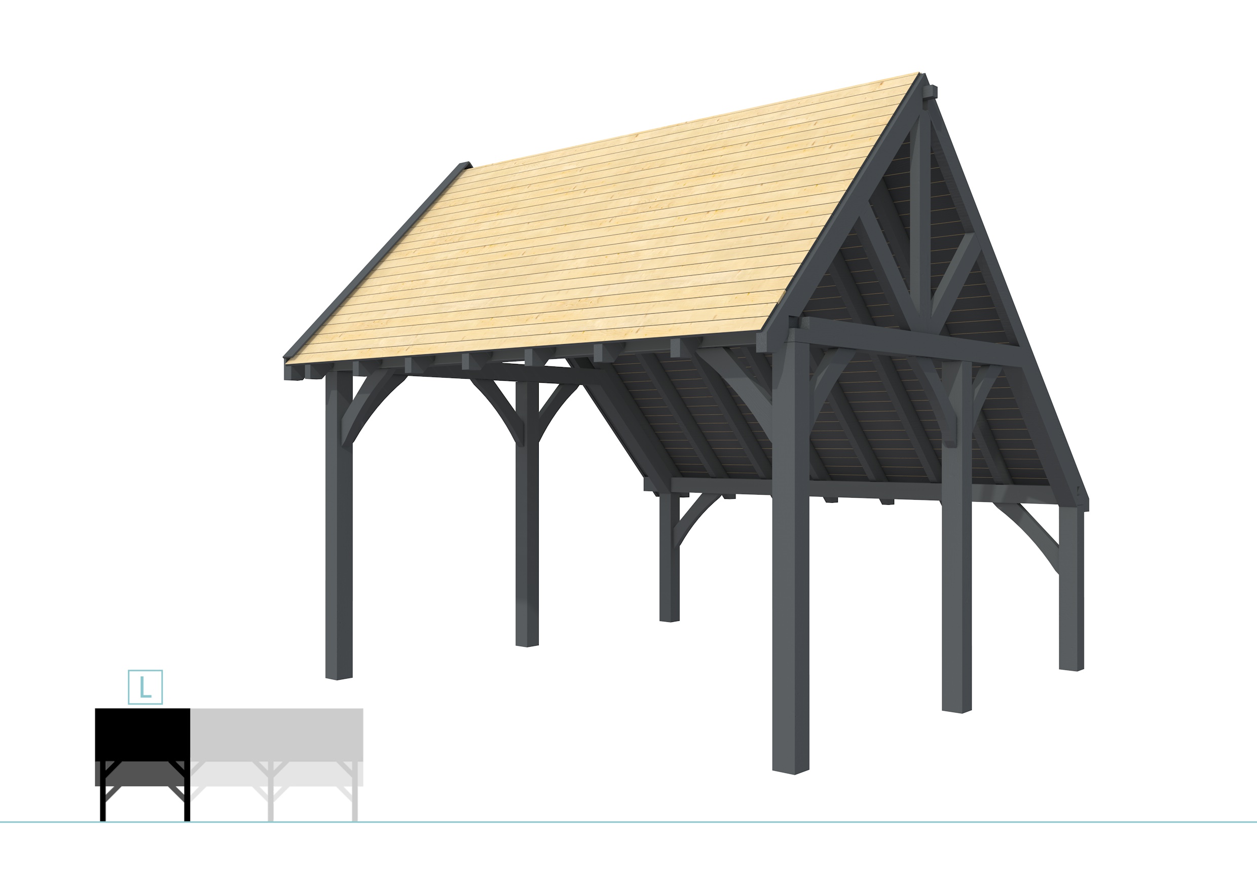 Buitenverblijf kapschuur Excellent Modulair, vuren, linkerdeel XXL/E, 399x399 cm, antraciet gespoten.