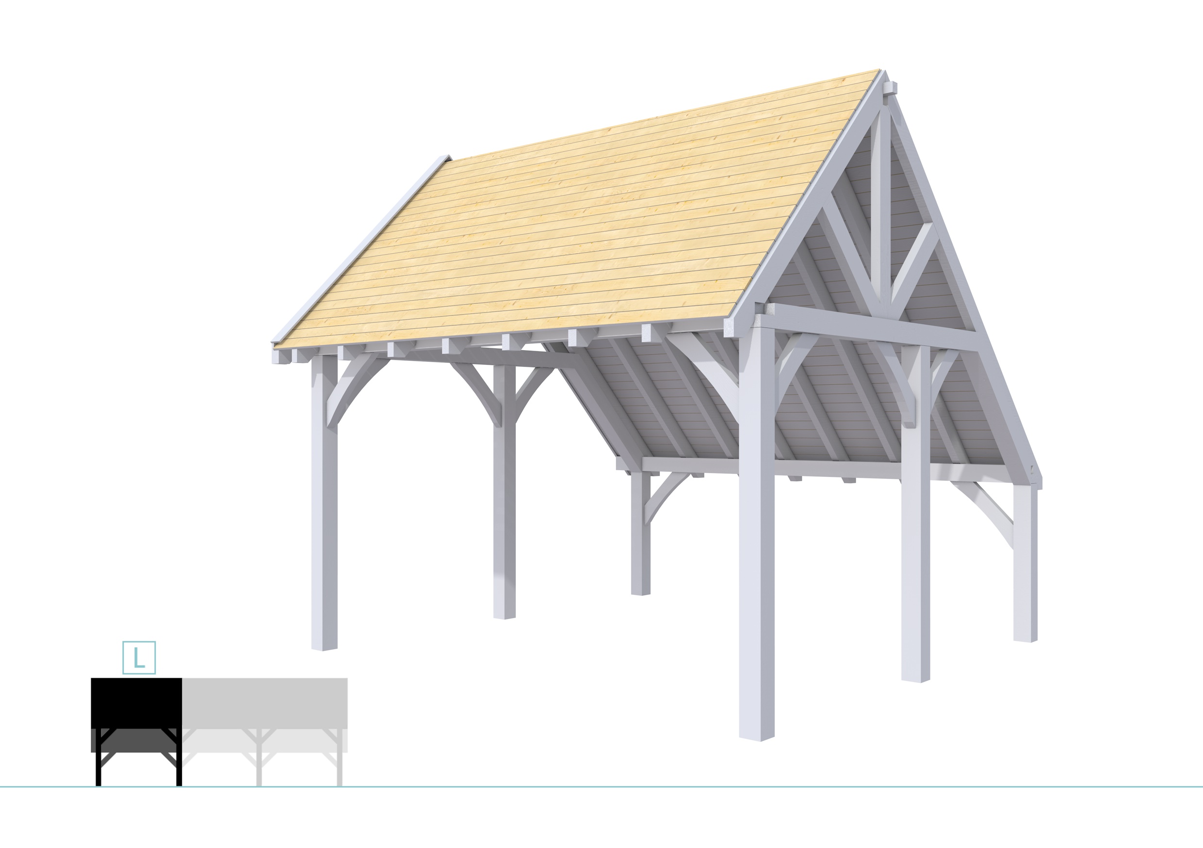 Buitenverblijf kapschuur Excellent Modulair, vuren, linkerdeel XXL/E, 399x399 cm, lichtgrijs gespoten.