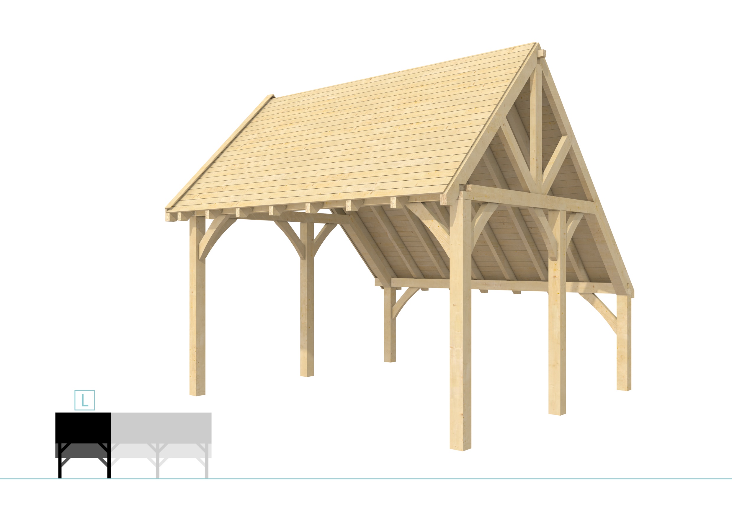 Buitenverblijf kapschuur Excellent Modulair, vuren, linkerdeel XXL/E, 399x399 cm, onbehandeld.