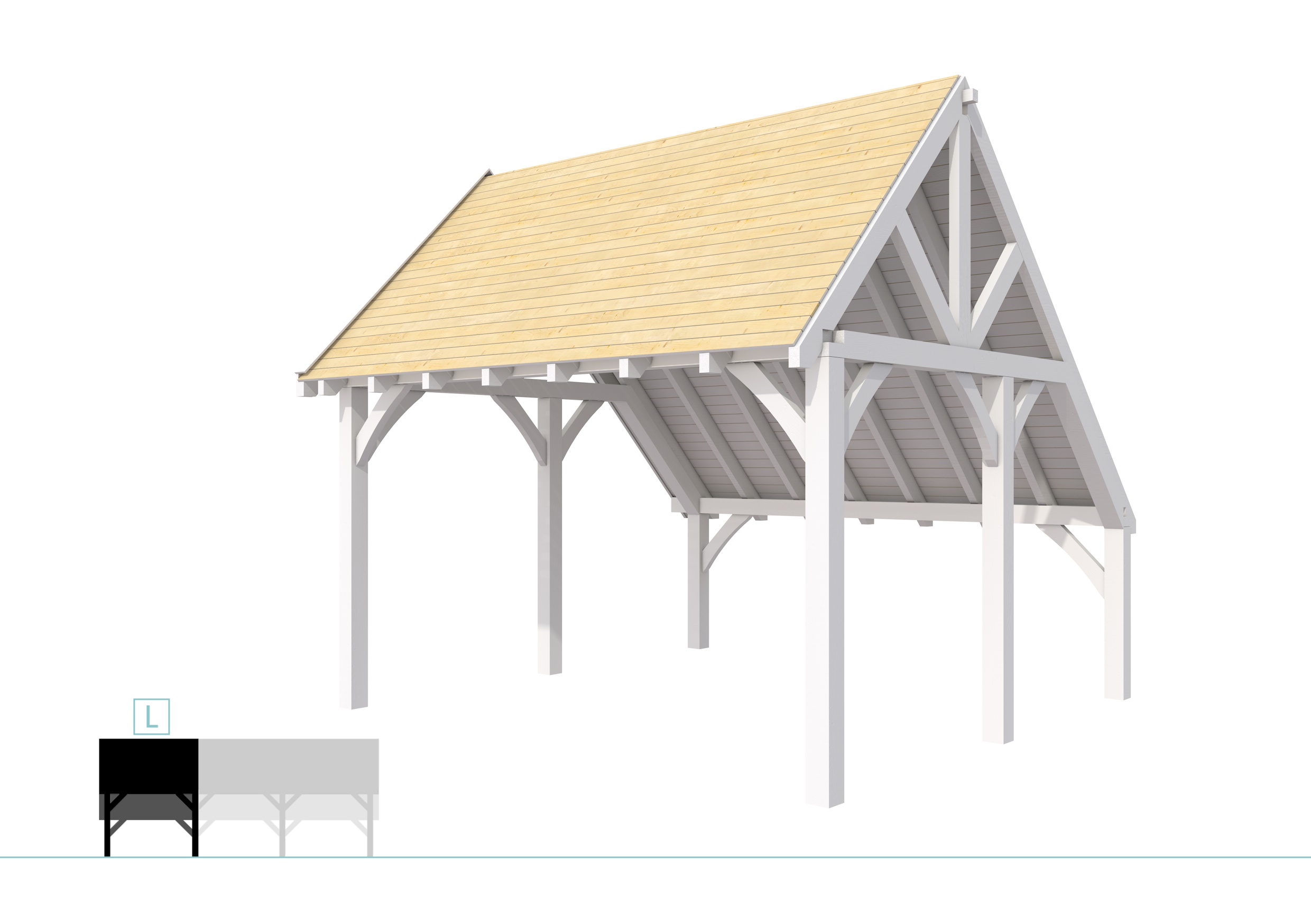 Buitenverblijf kapschuur Excellent Modulair, vuren, linkerdeel XXL/E, 399x399 cm, wit gespoten.