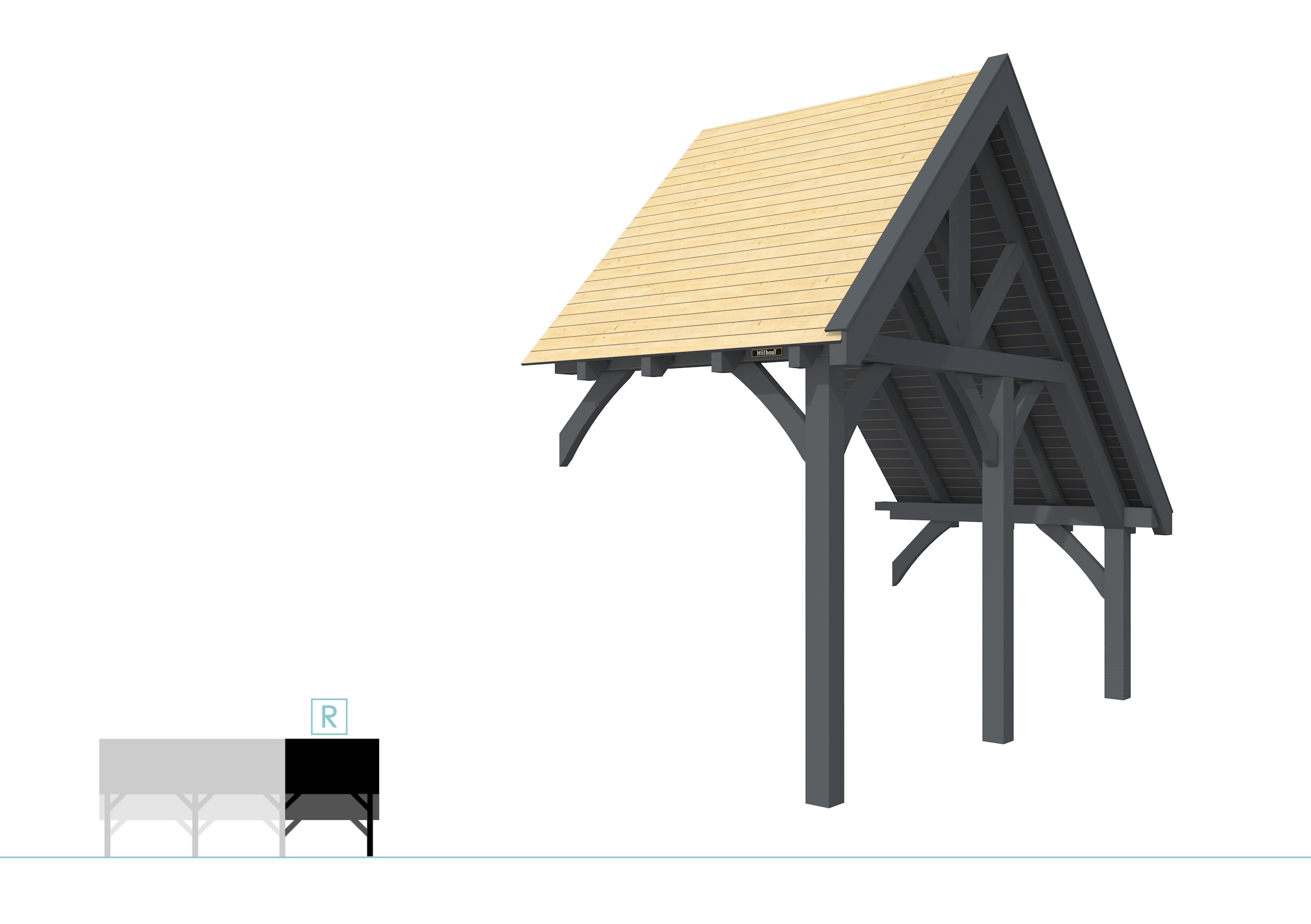 Buitenverblijf kapschuur Excellent Modulair, vuren, rechterdeel XXL/A, 193x399 cm, antraciet gespoten.