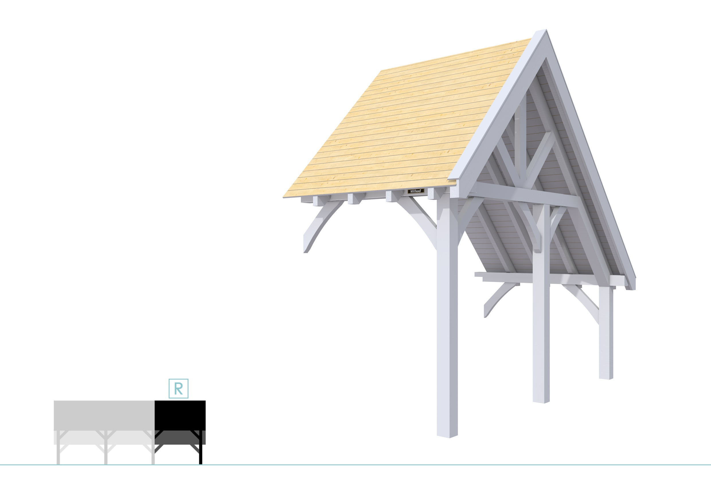 Buitenverblijf kapschuur Excellent Modulair, vuren, rechterdeel XXL/A, 193x399 cm, lichtgrijs gespoten.