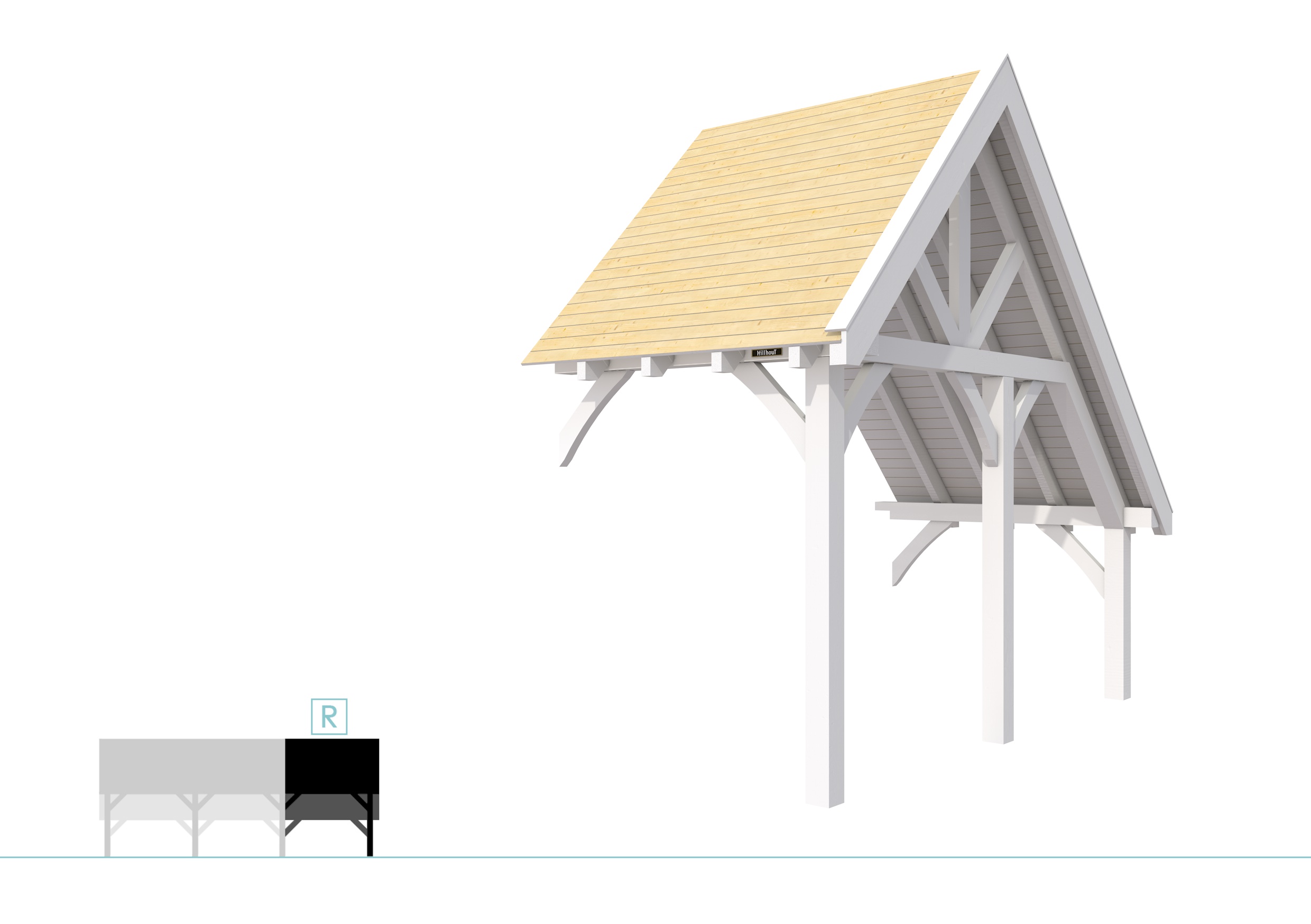 Buitenverblijf kapschuur Excellent Modulair, vuren, rechterdeel XXL/A, 193x399 cm, wit gespoten.