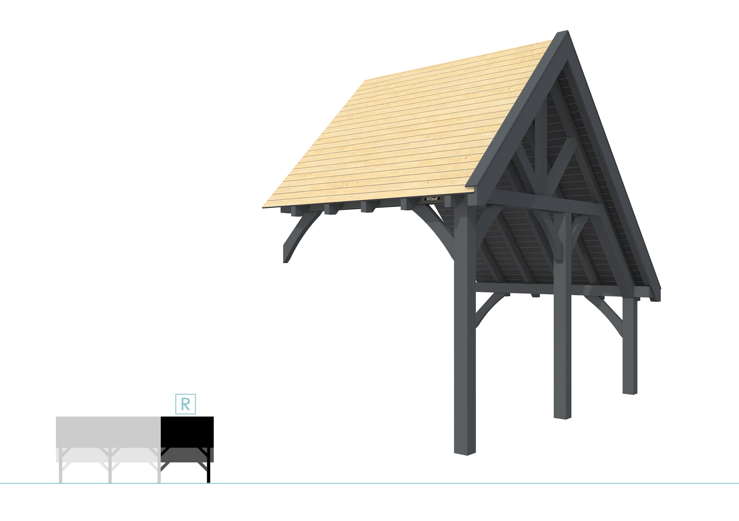 Buitenverblijf kapschuur Excellent Modulair, vuren, rechterdeel XXL/B, 243x399 cm, antraciet gespoten.