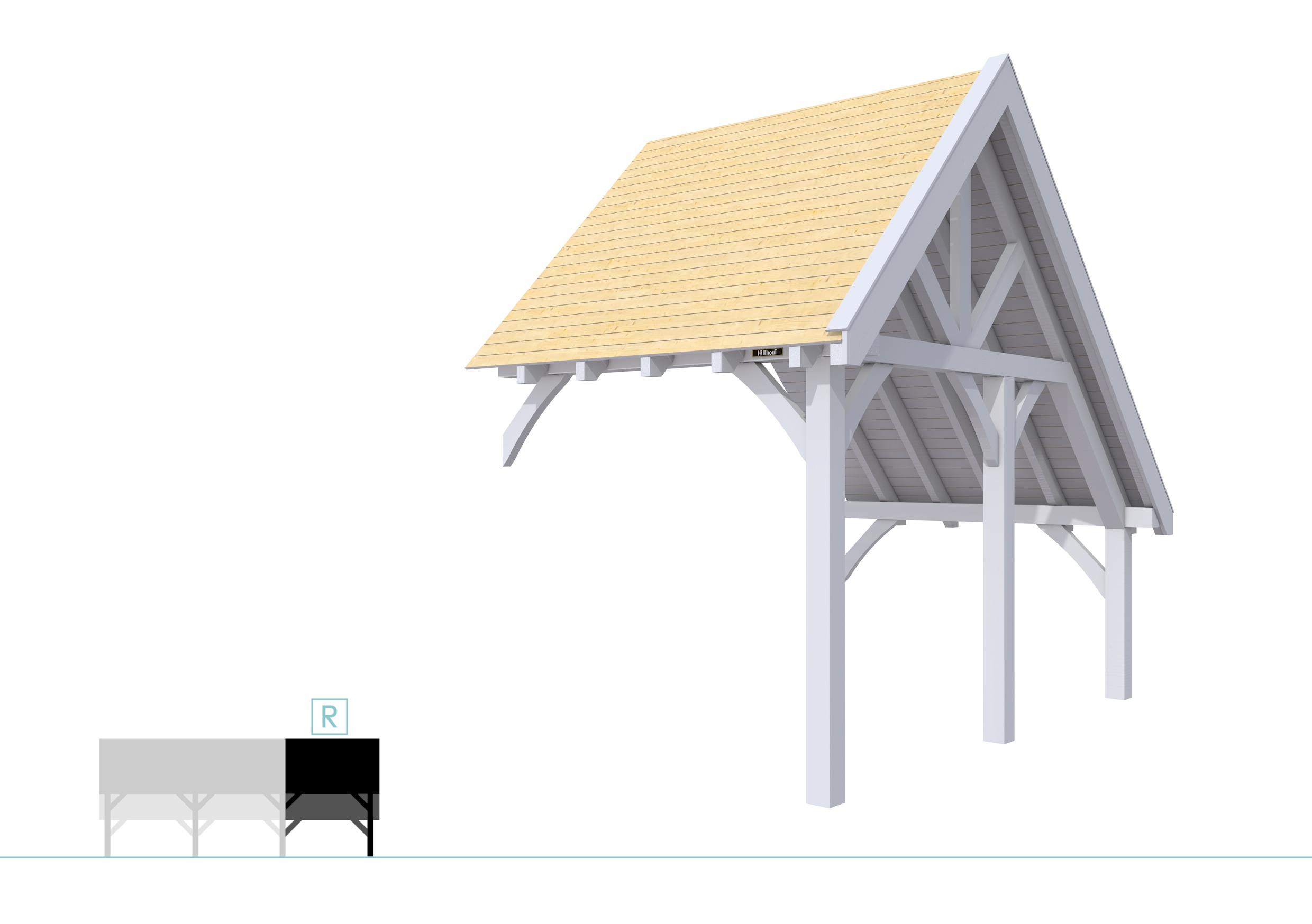 Buitenverblijf kapschuur Excellent Modulair, vuren, rechterdeel XXL/B, 243x399 cm, lichtgrijs gespoten.