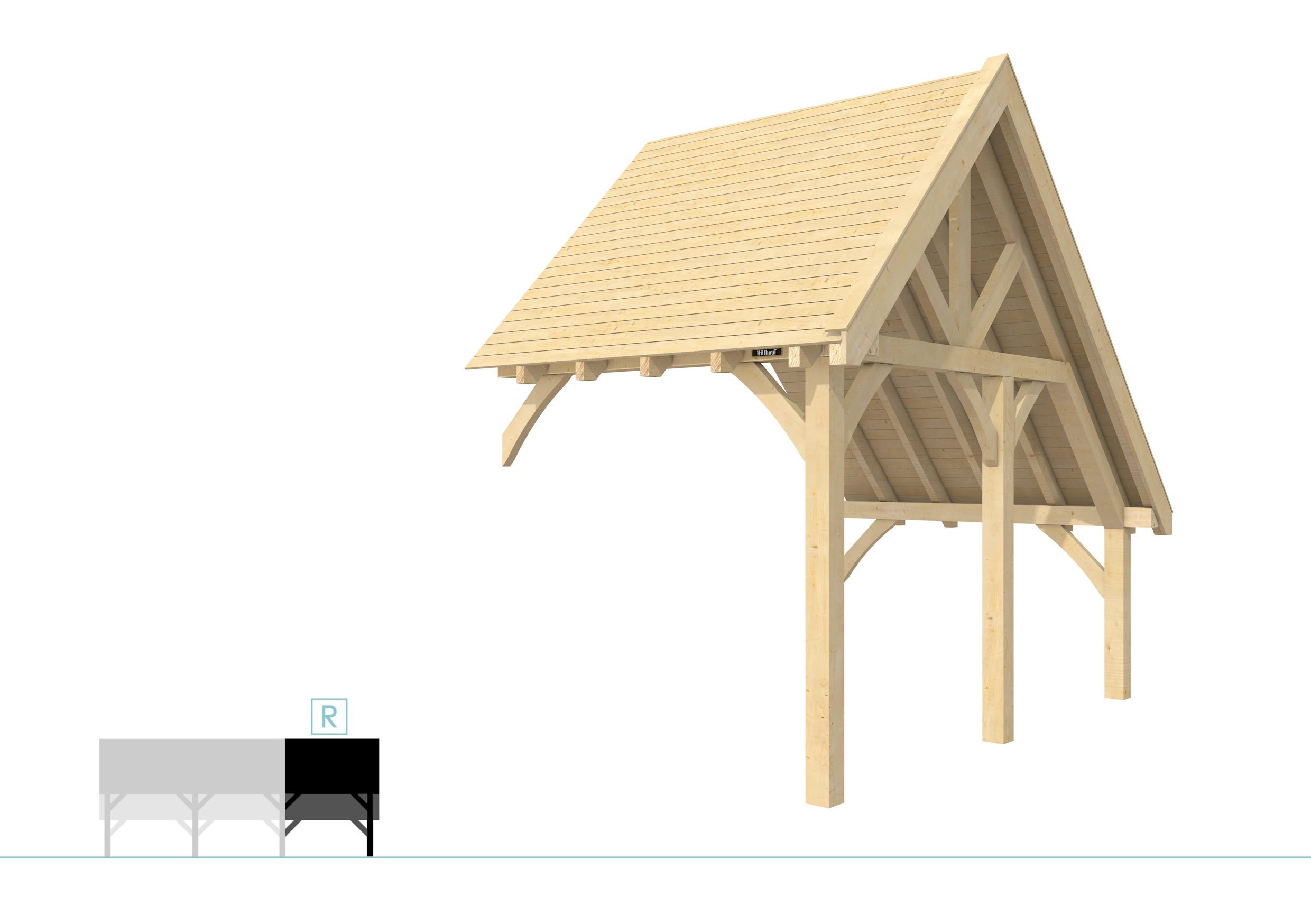 Buitenverblijf kapschuur Excellent Modulair, vuren, rechterdeel XXL/B, 243x399 cm, onbehandeld.