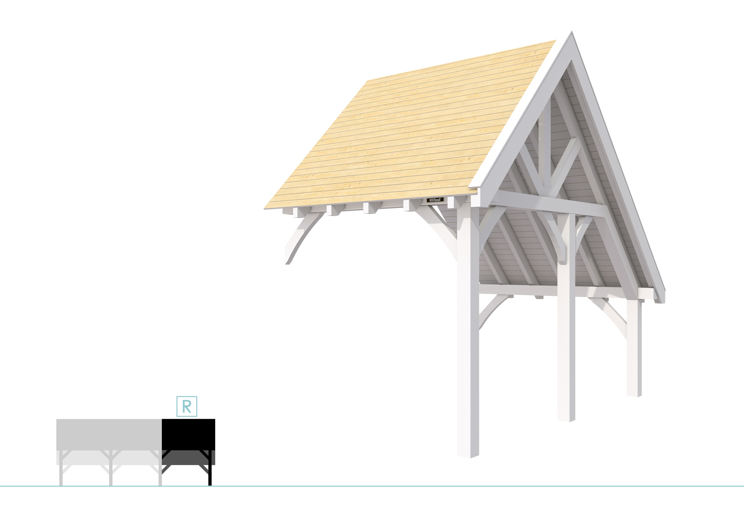 Buitenverblijf kapschuur Excellent Modulair, vuren, rechterdeel XXL/B, 243x399 cm, wit gespoten.