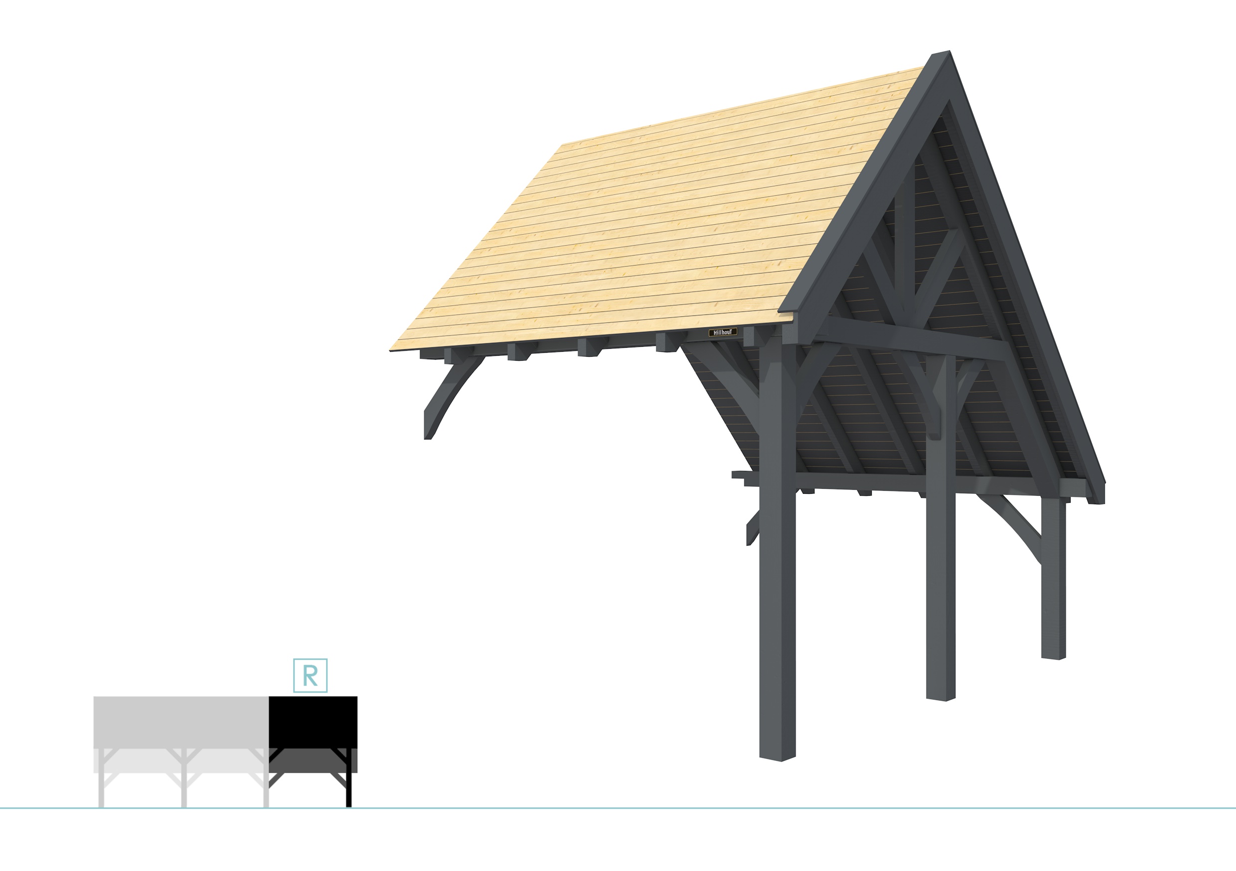 Buitenverblijf kapschuur Excellent Modulair, vuren, rechterdeel XXL/C, 293x399 cm, antraciet gespoten.